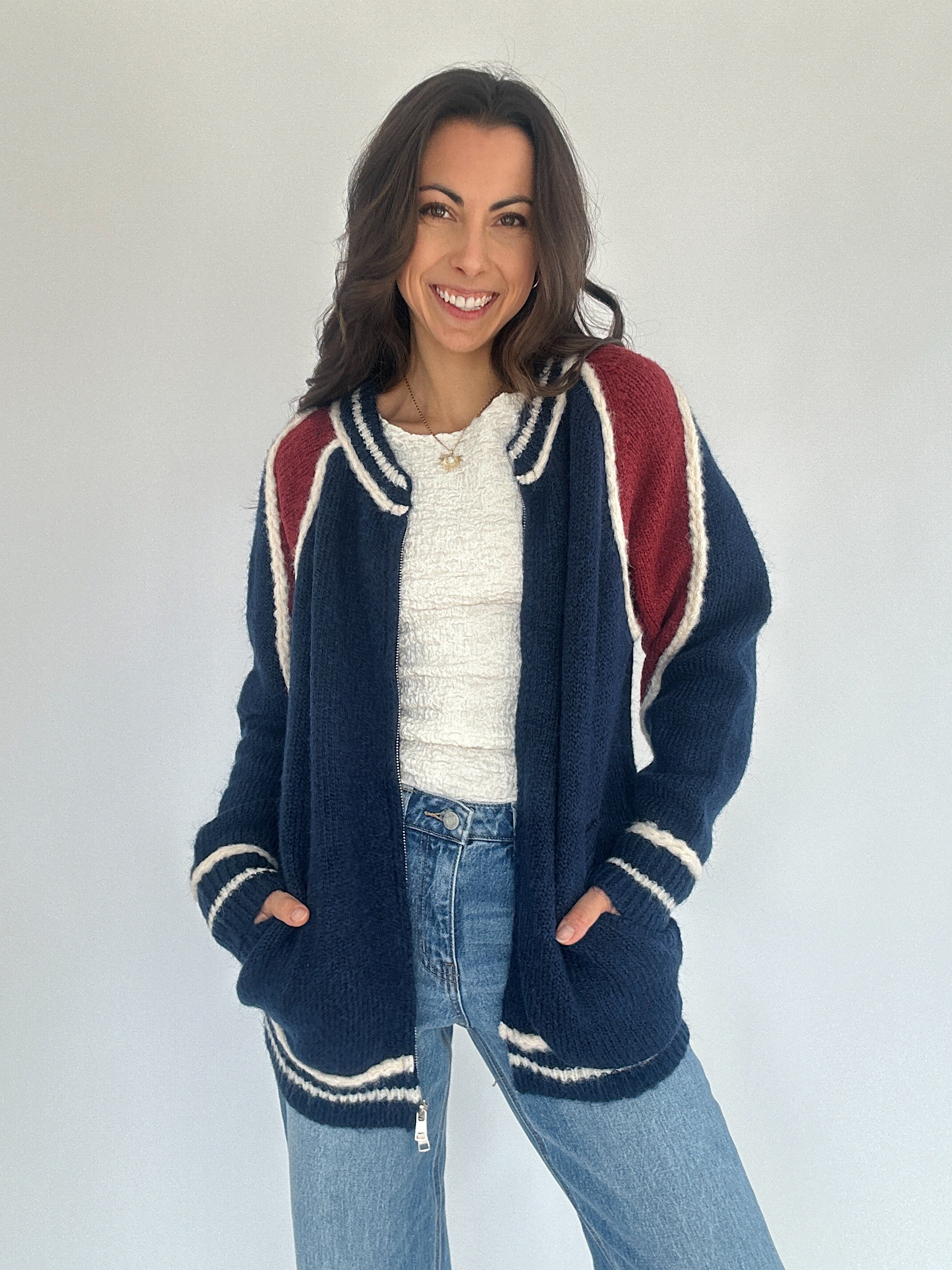 Varsity Zip Up Cardigan – Blue Magnolia