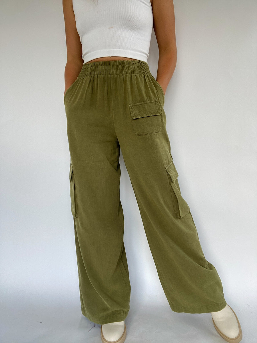 High Waisted Cargo Pants - Green