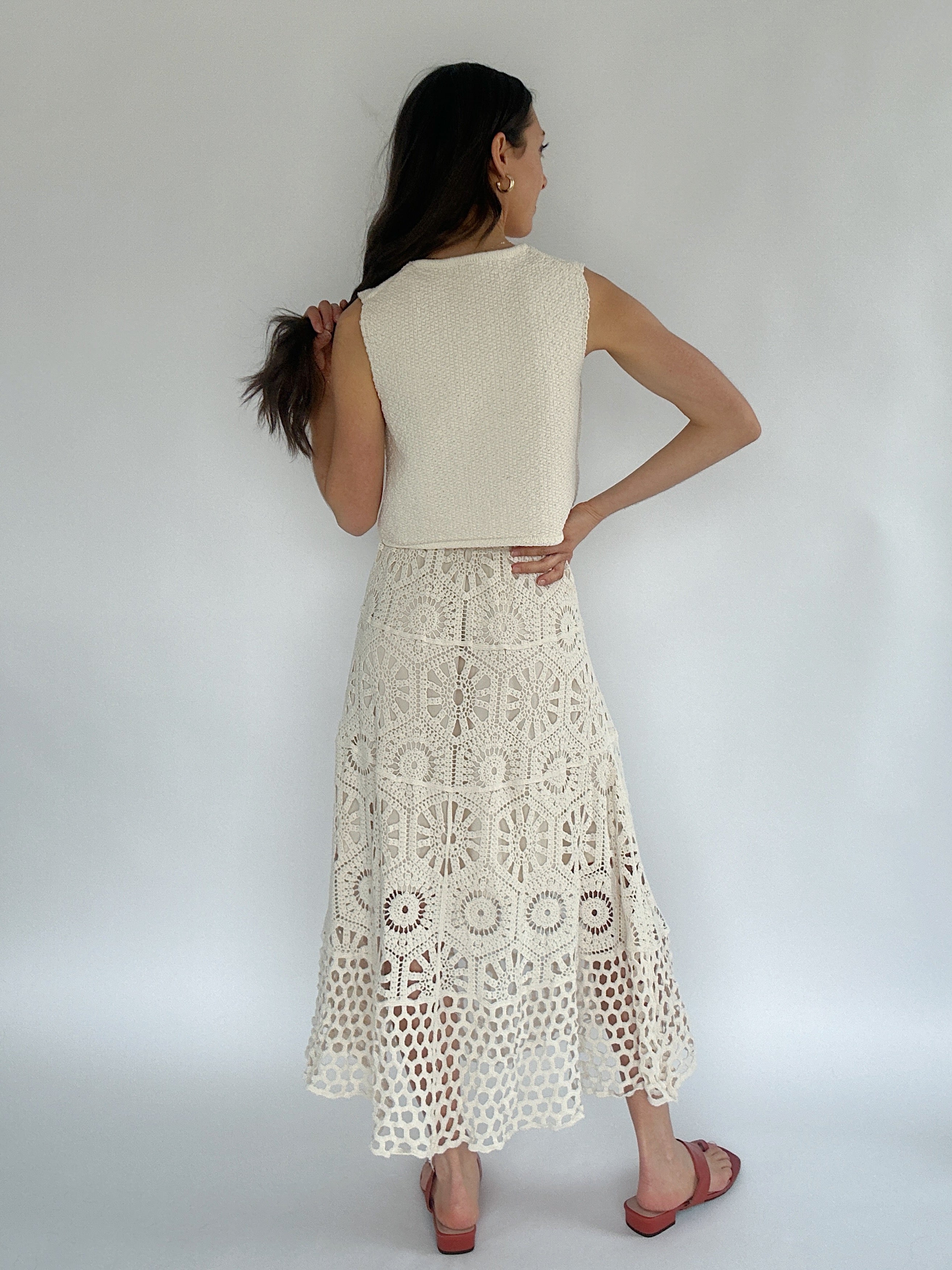 Along The Bay Crochet Maxi Skirt Back