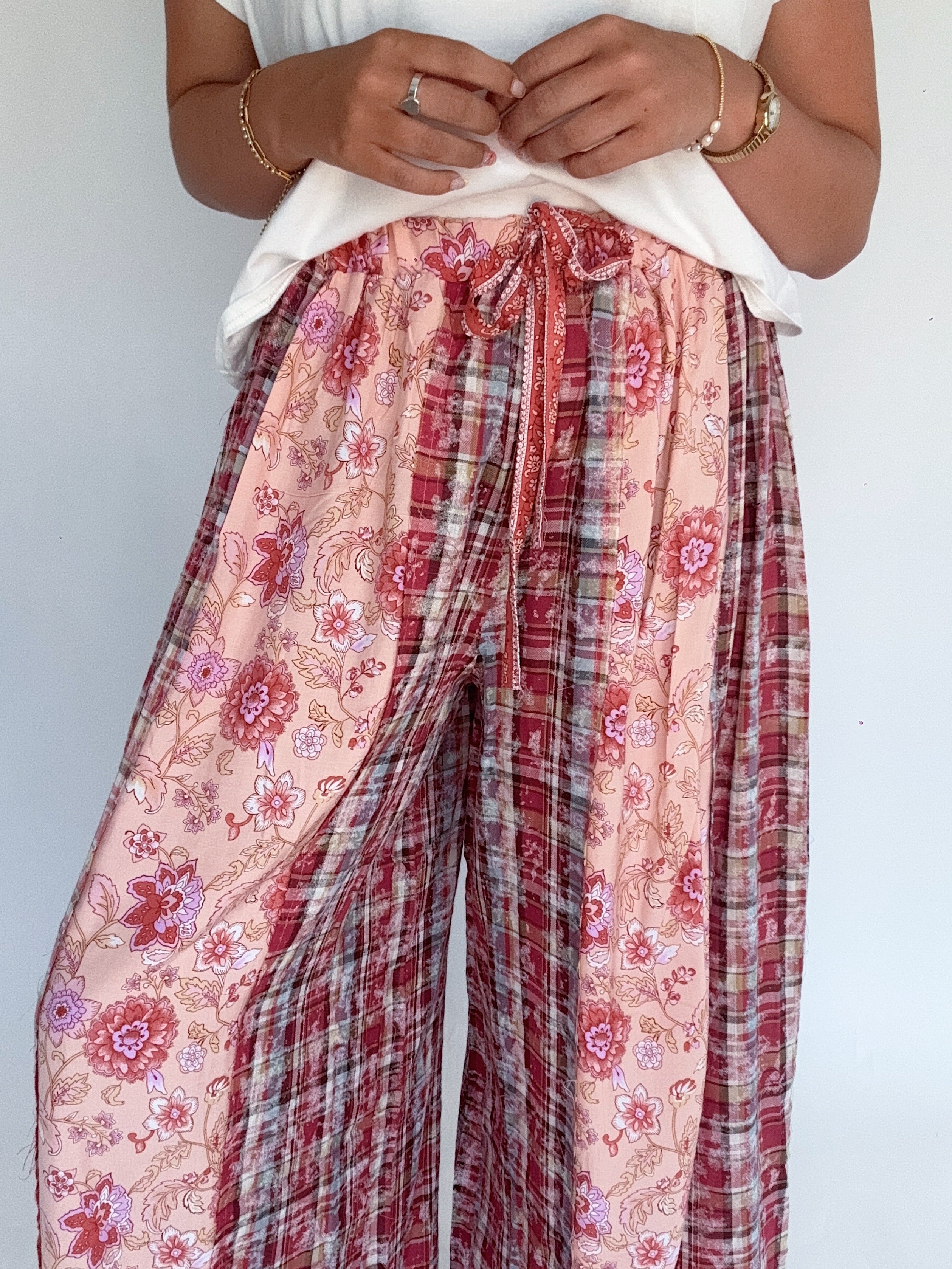 Ana Paisley Plaid Wide Leg Pants Waist