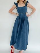 Ashton Denim Midi Dress Up Close