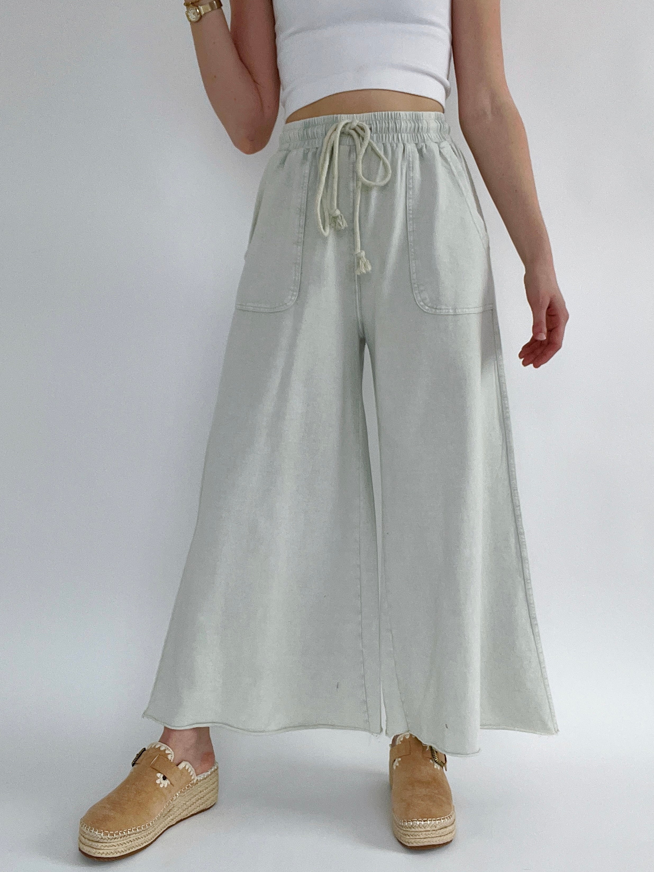 Back Seat Driver Wide Leg Pants Light Stone Front