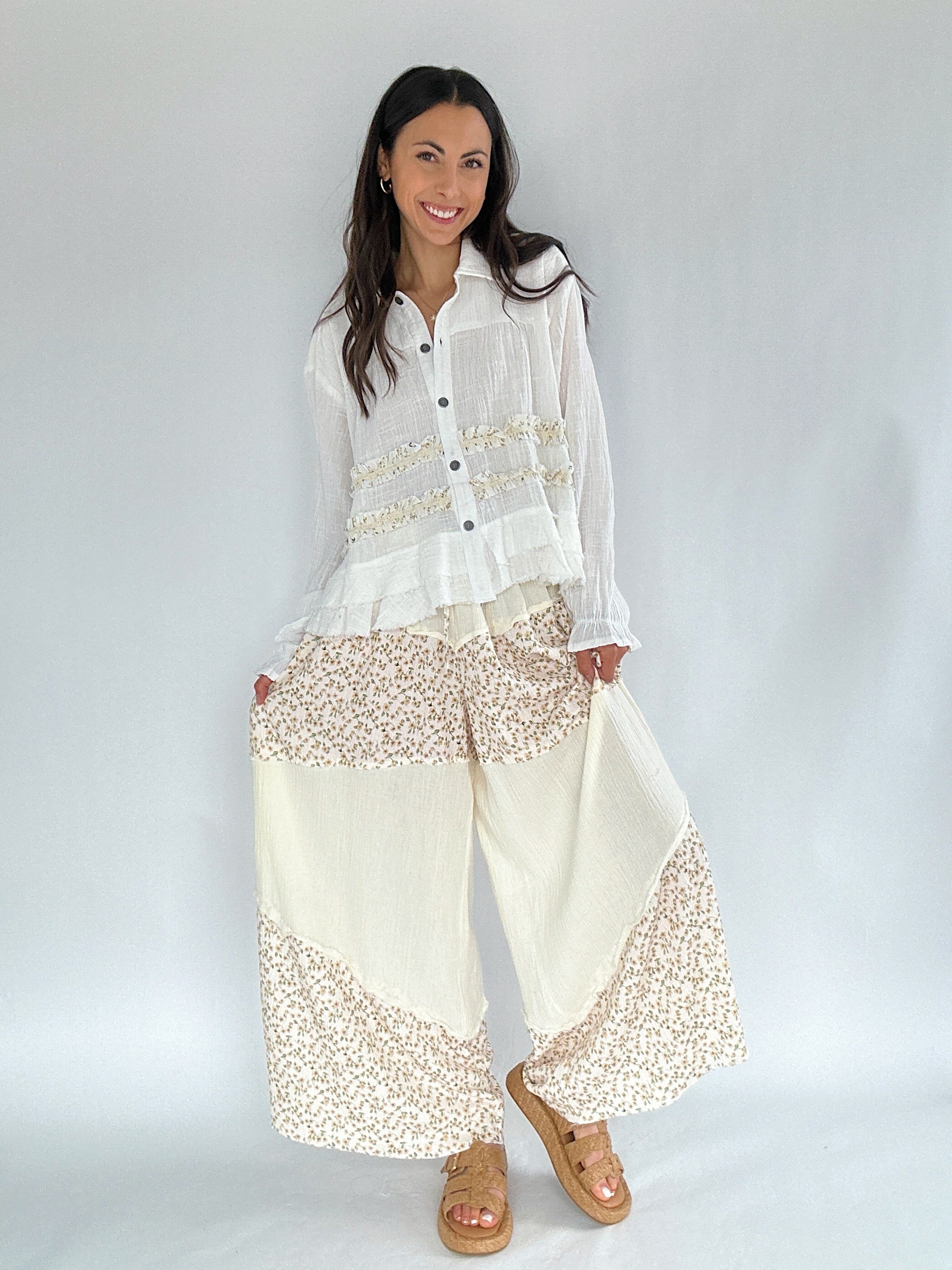 Between Dreams Button Down Top Outfit Front