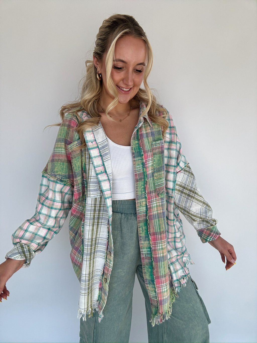 Rockport Mixed Plaid Top - Green
