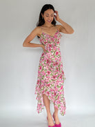 Carmine Rose Ruffled Midi Dress