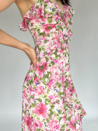 Carmine Rose Ruffled Midi Dress Side