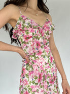 Carmine Rose Ruffled Midi Dress Side Detail