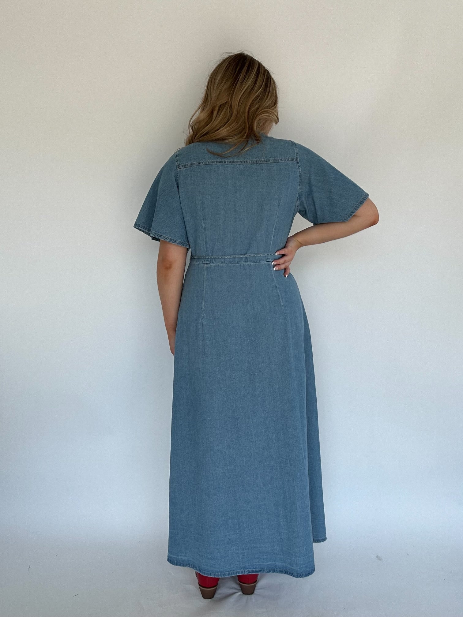 County Line Denim Maxi Dress - Back