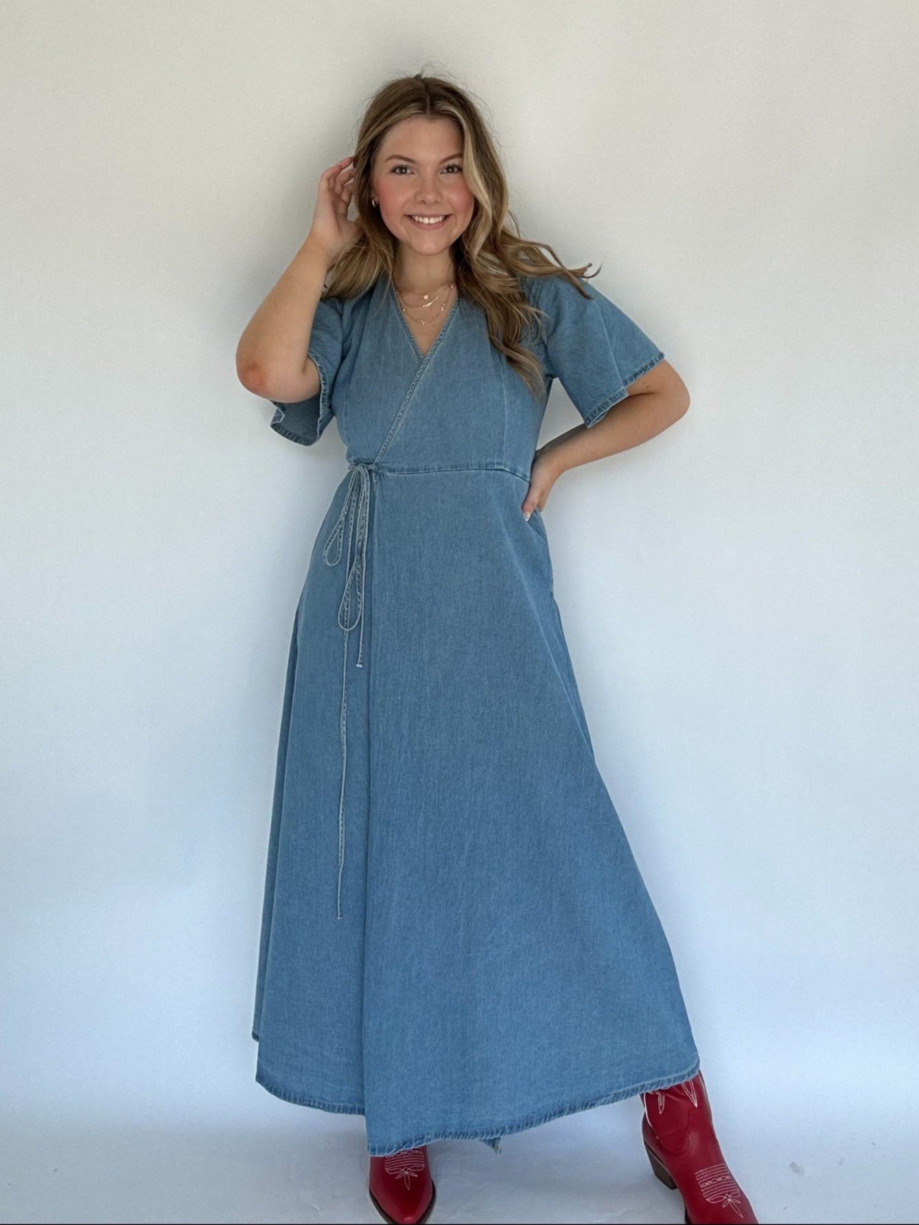 County Line Denim Maxi Dress - Front