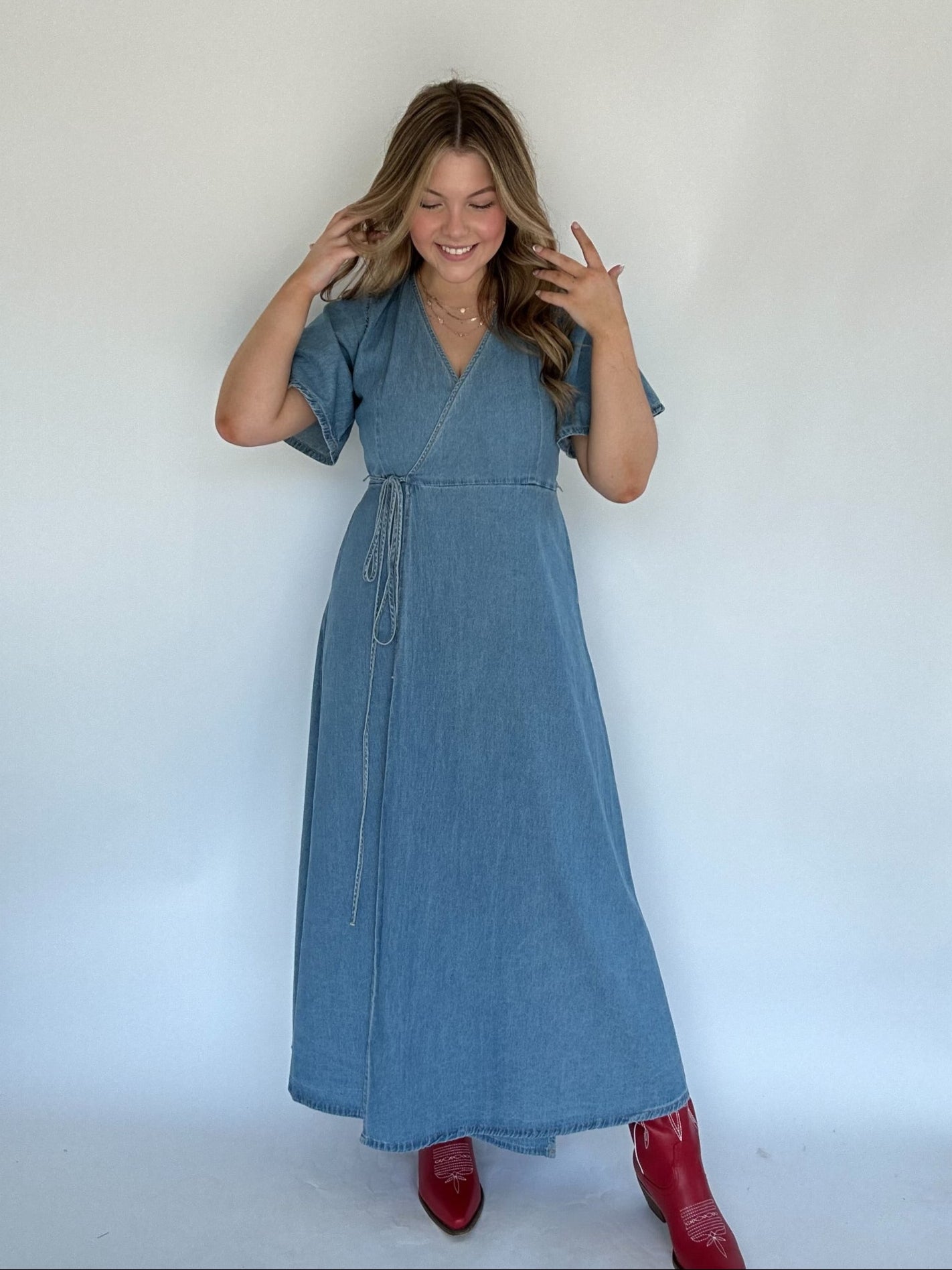 County Line Denim Maxi Dress - Front