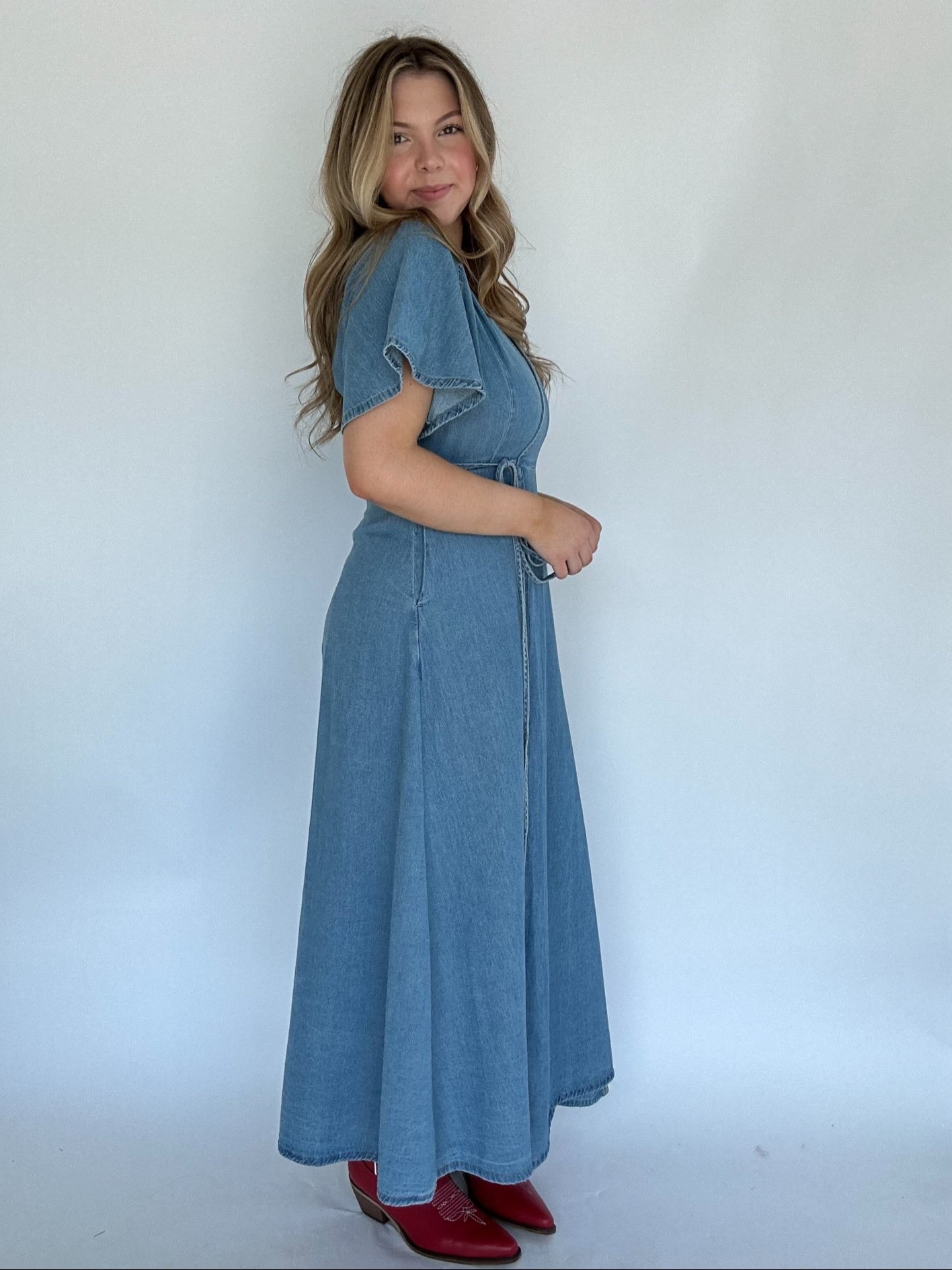 County Line Denim Maxi Dress - Side