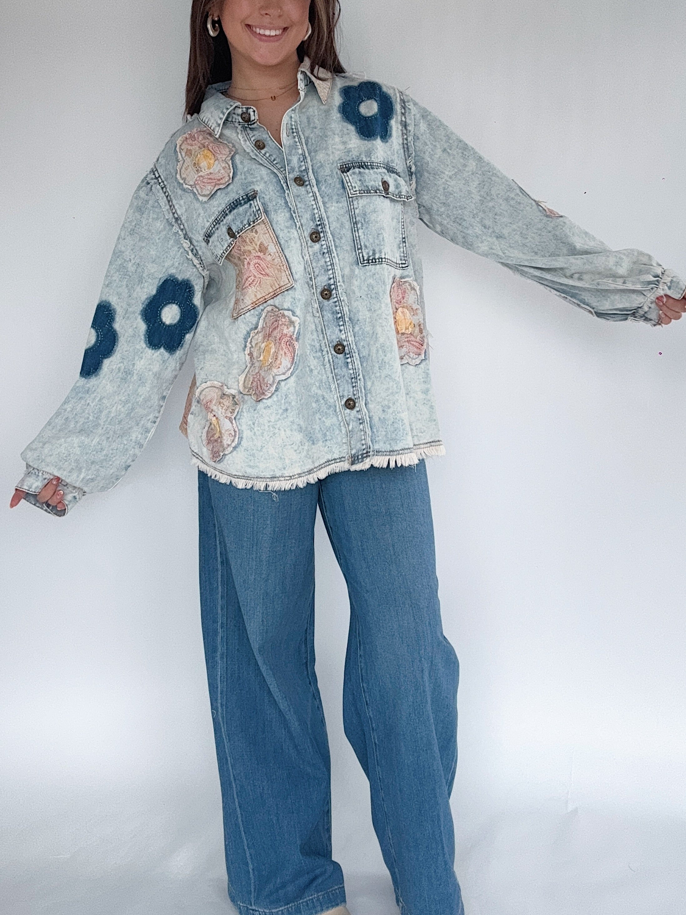 Days Ahead Floral Patch Denim Jacket Front