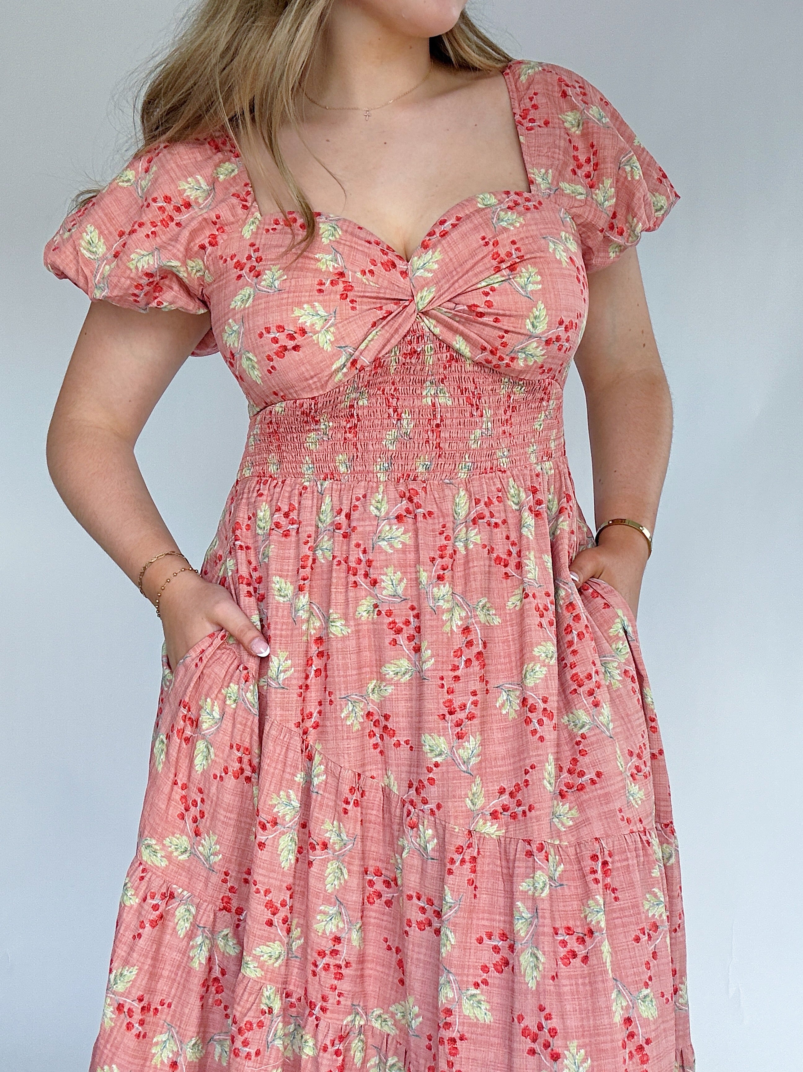 Days To Come Maxi Dress Coral Top Details and Side Pockets