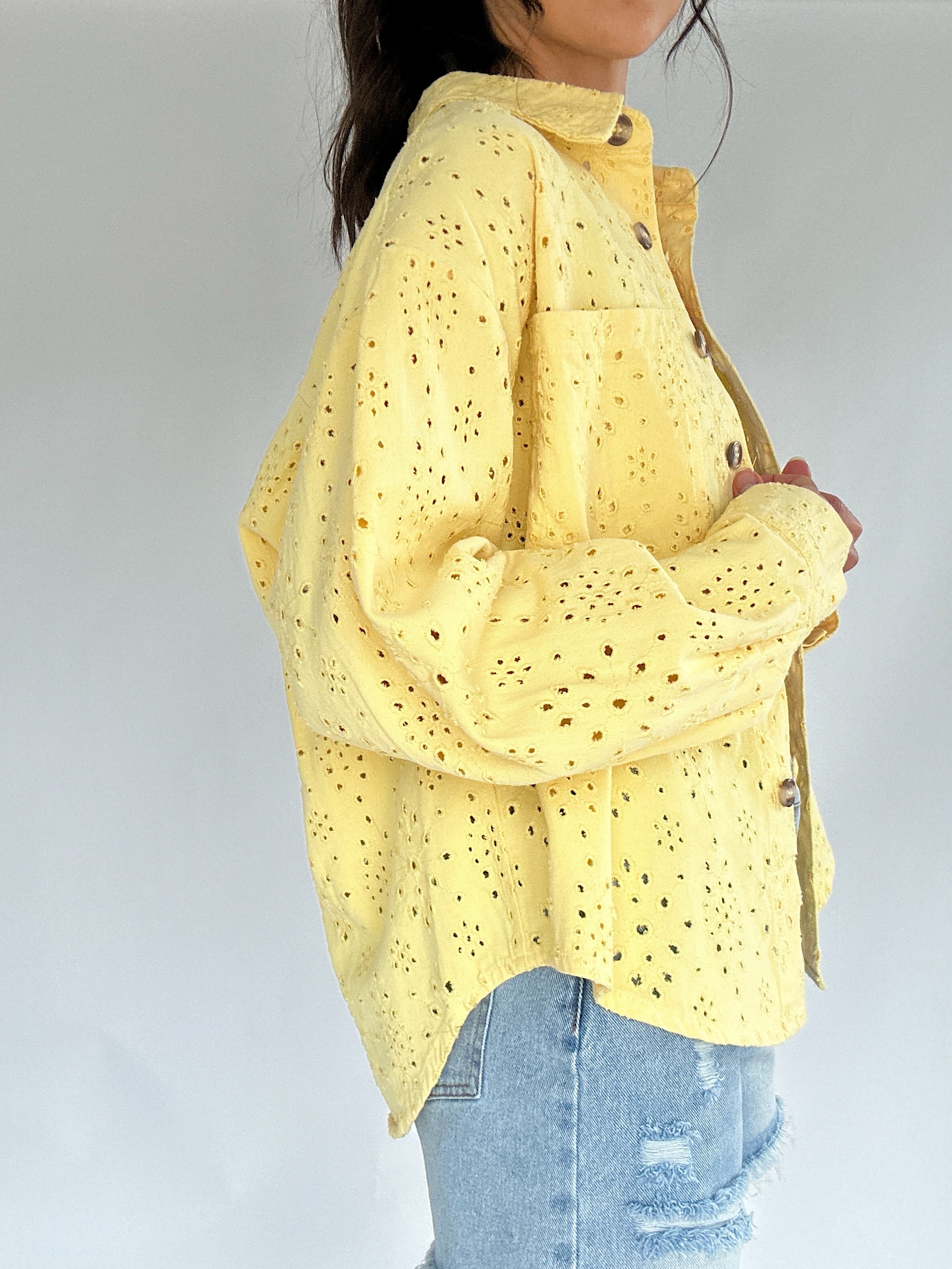 Donny Eyelet Jacket Lemon Side