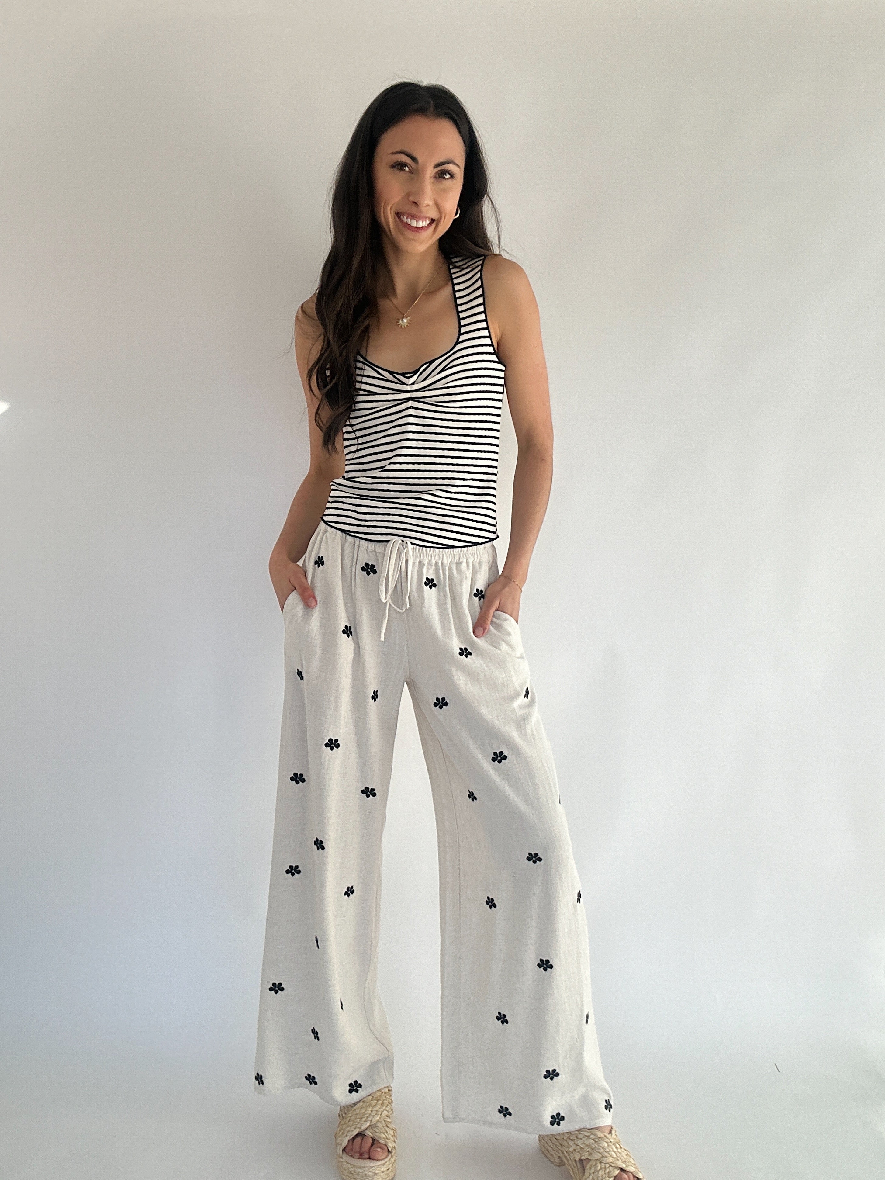 Draw The Line Tank With Embroidered Pants