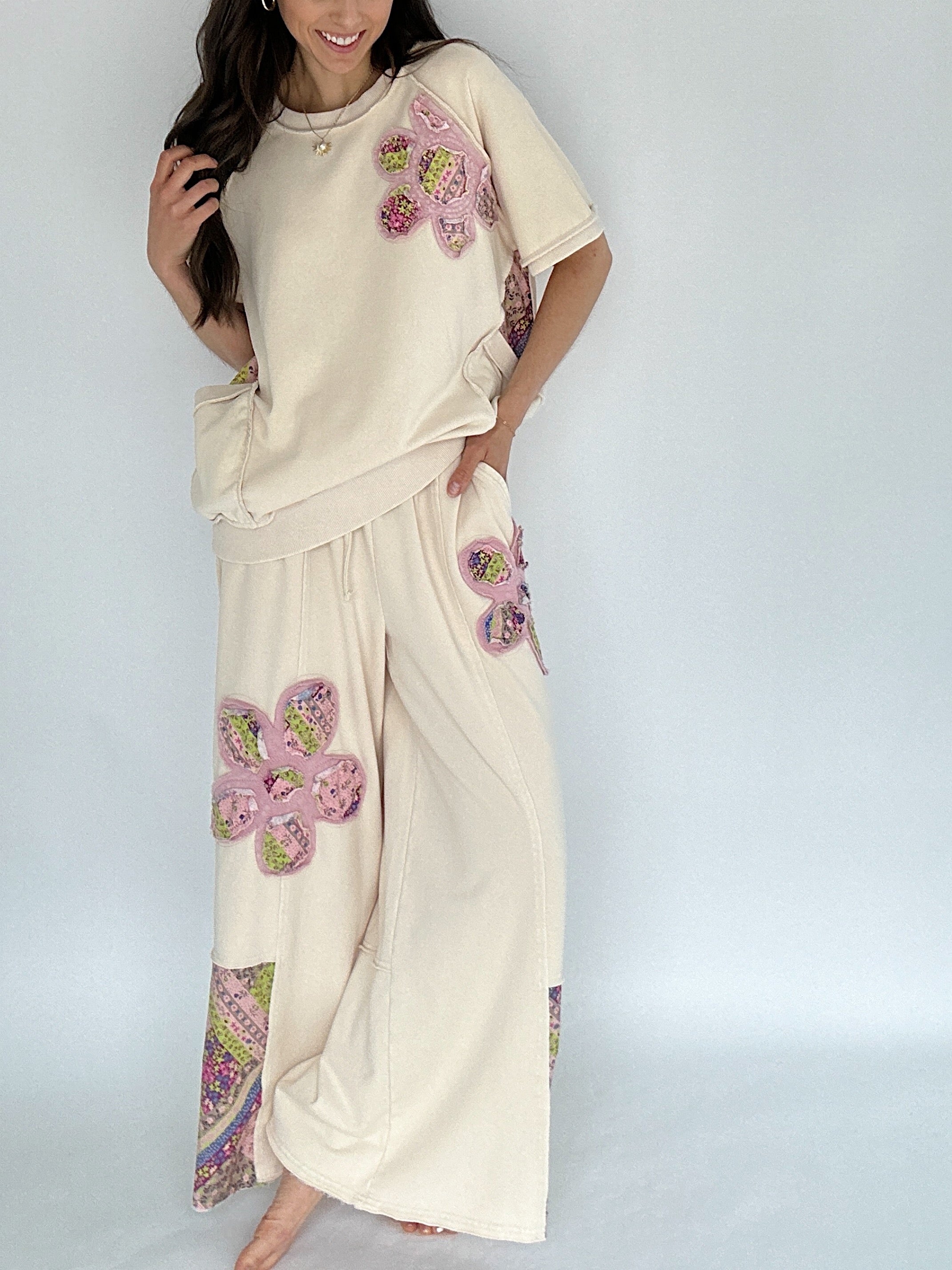 Dream Land Wide Leg Pants Ecru Set