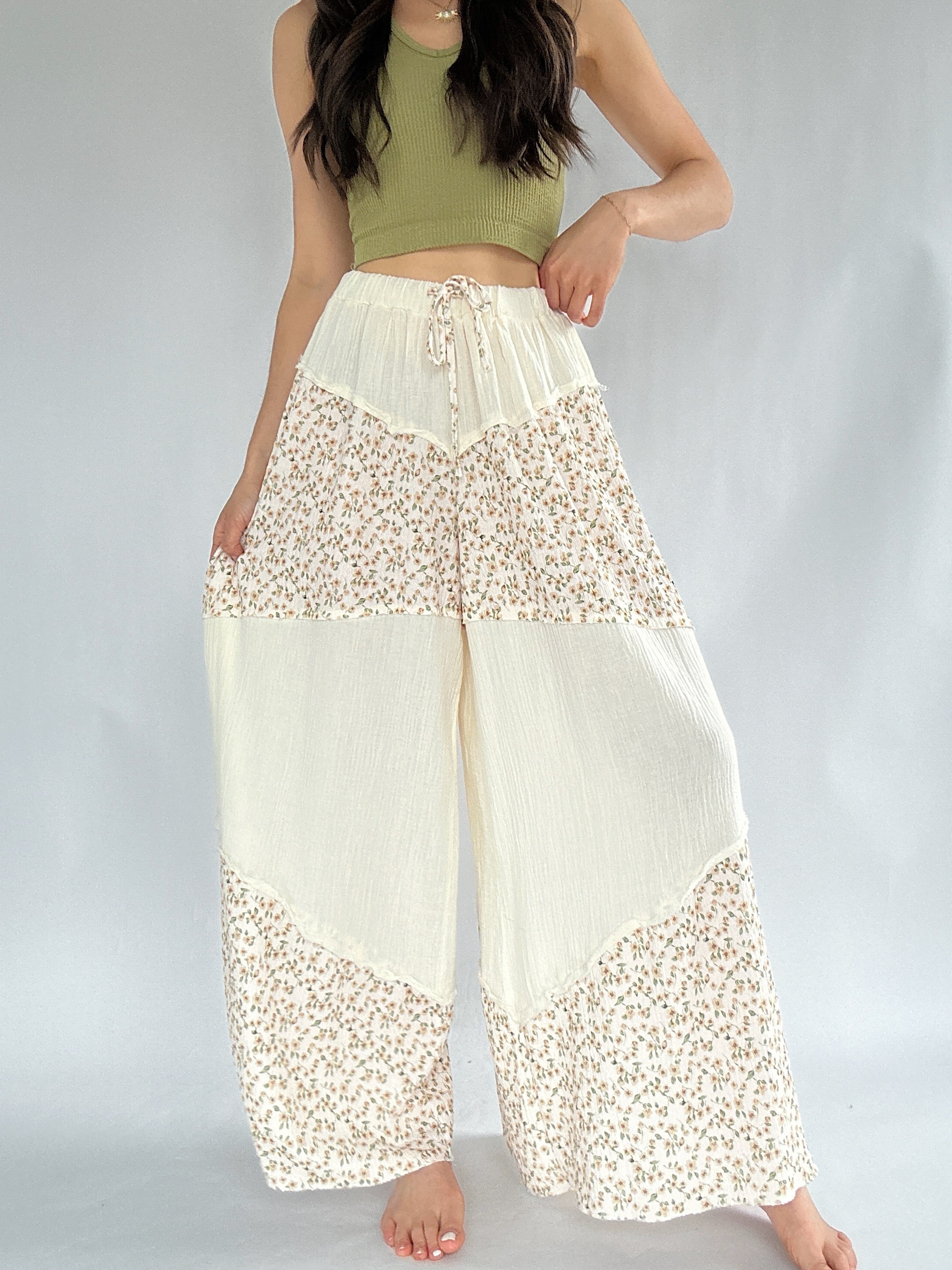 Dream Street Floral Wide Leg Pants Front