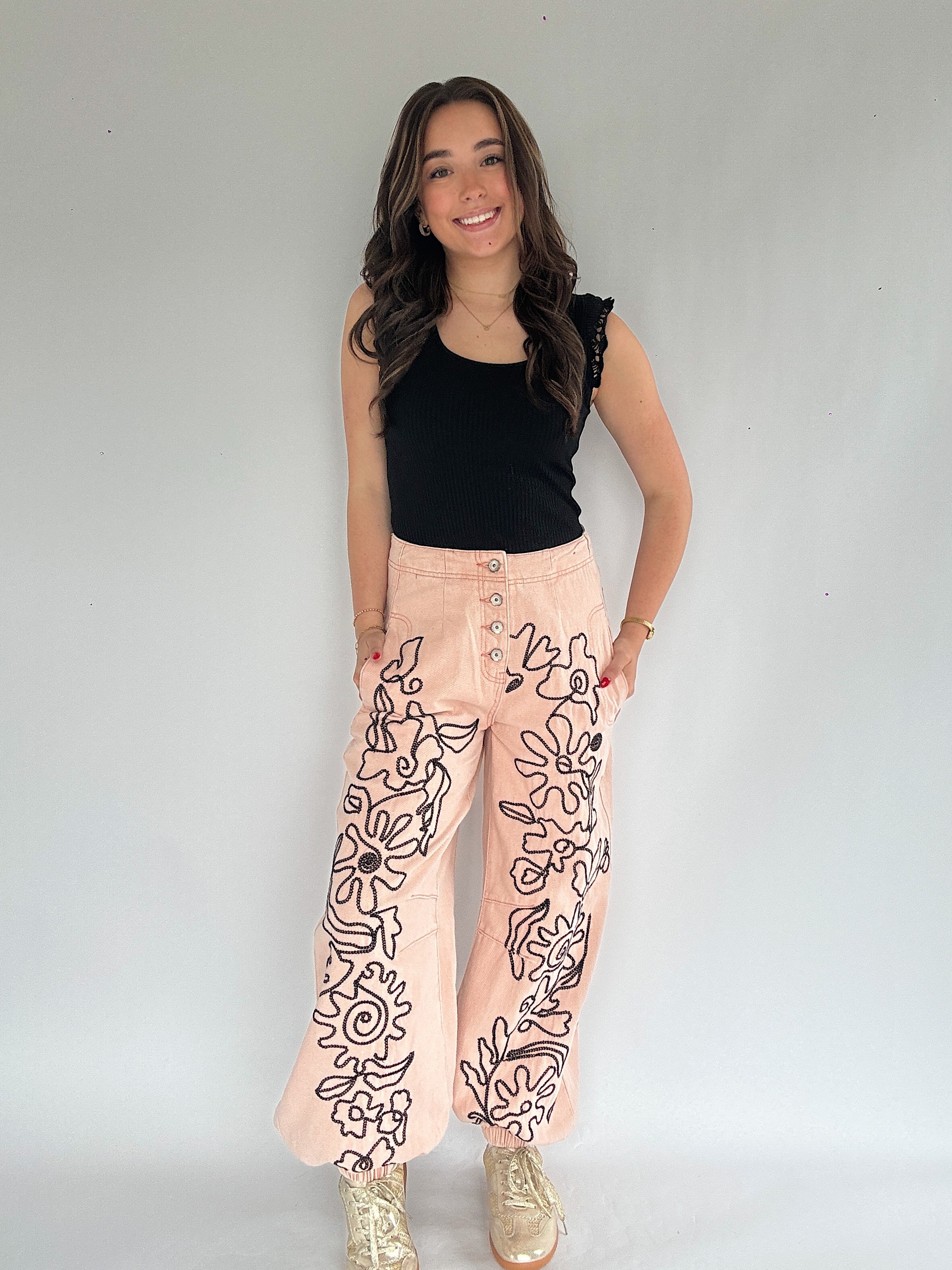 Eastwood Embroidered Pants Coral