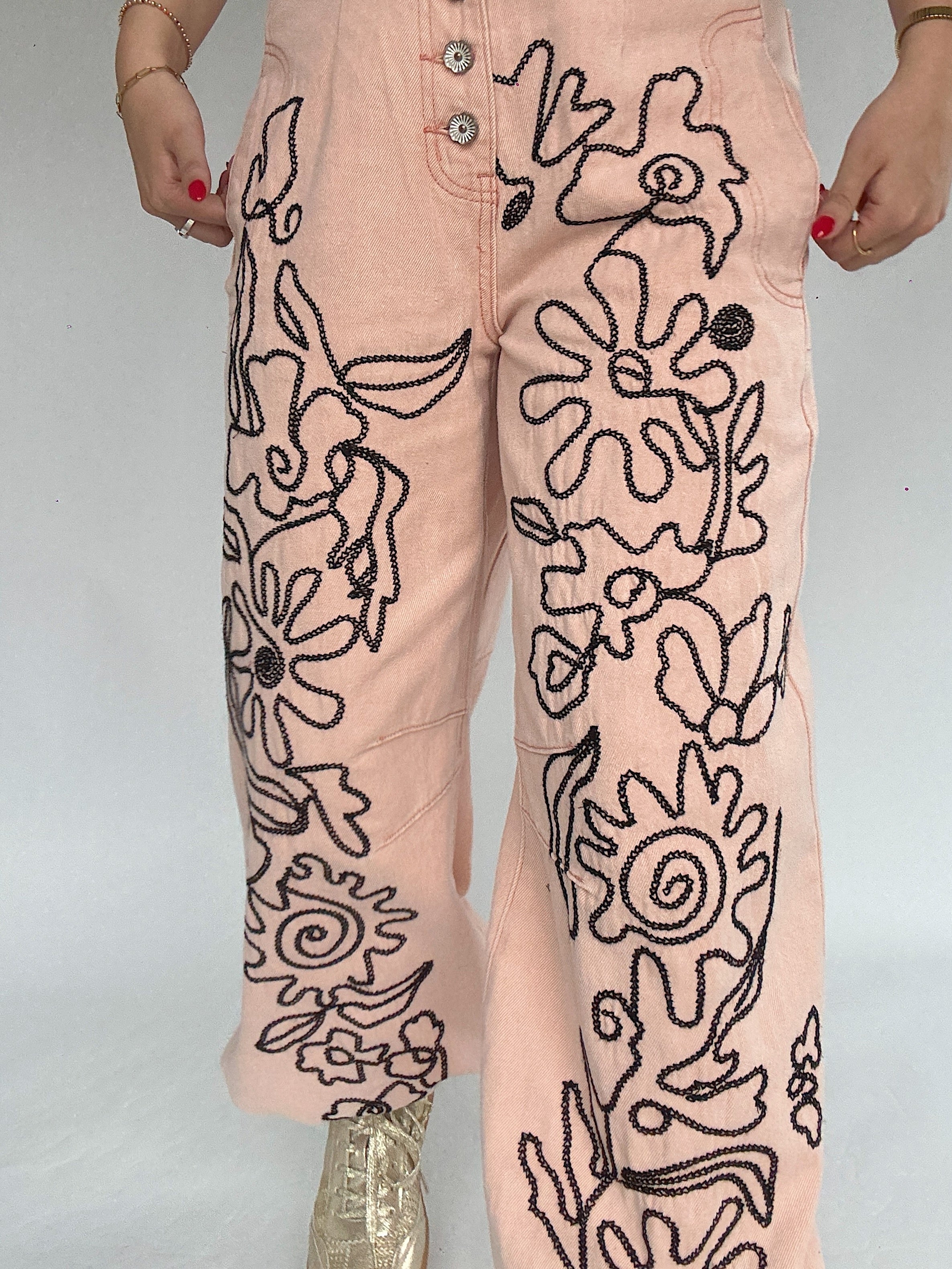 Eastwood Embroidered Pants Coral Detail