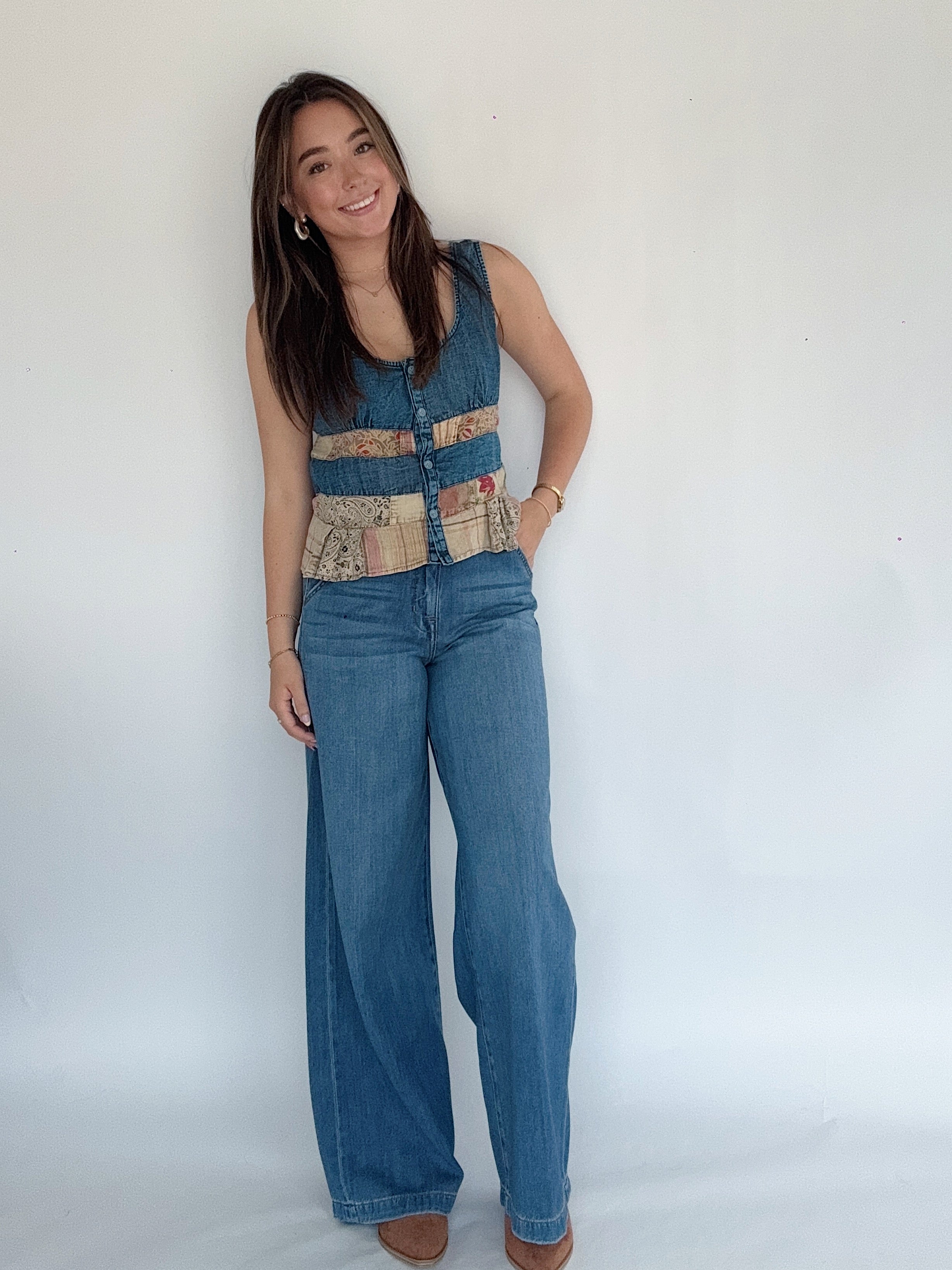 Hadley Denim Patchwork Tank Outfit