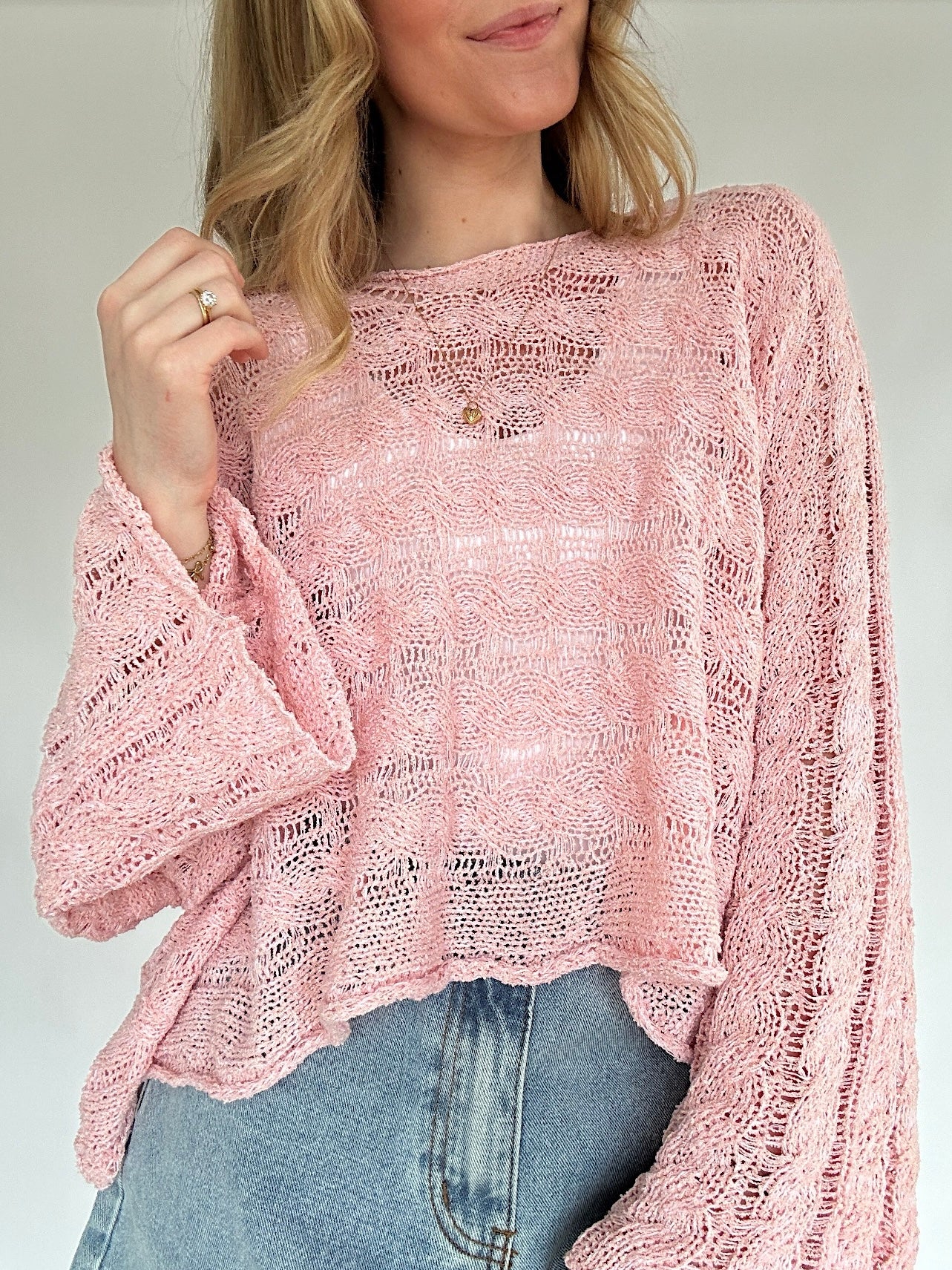 Hope You Do Knit Top Baby Pink Close Up