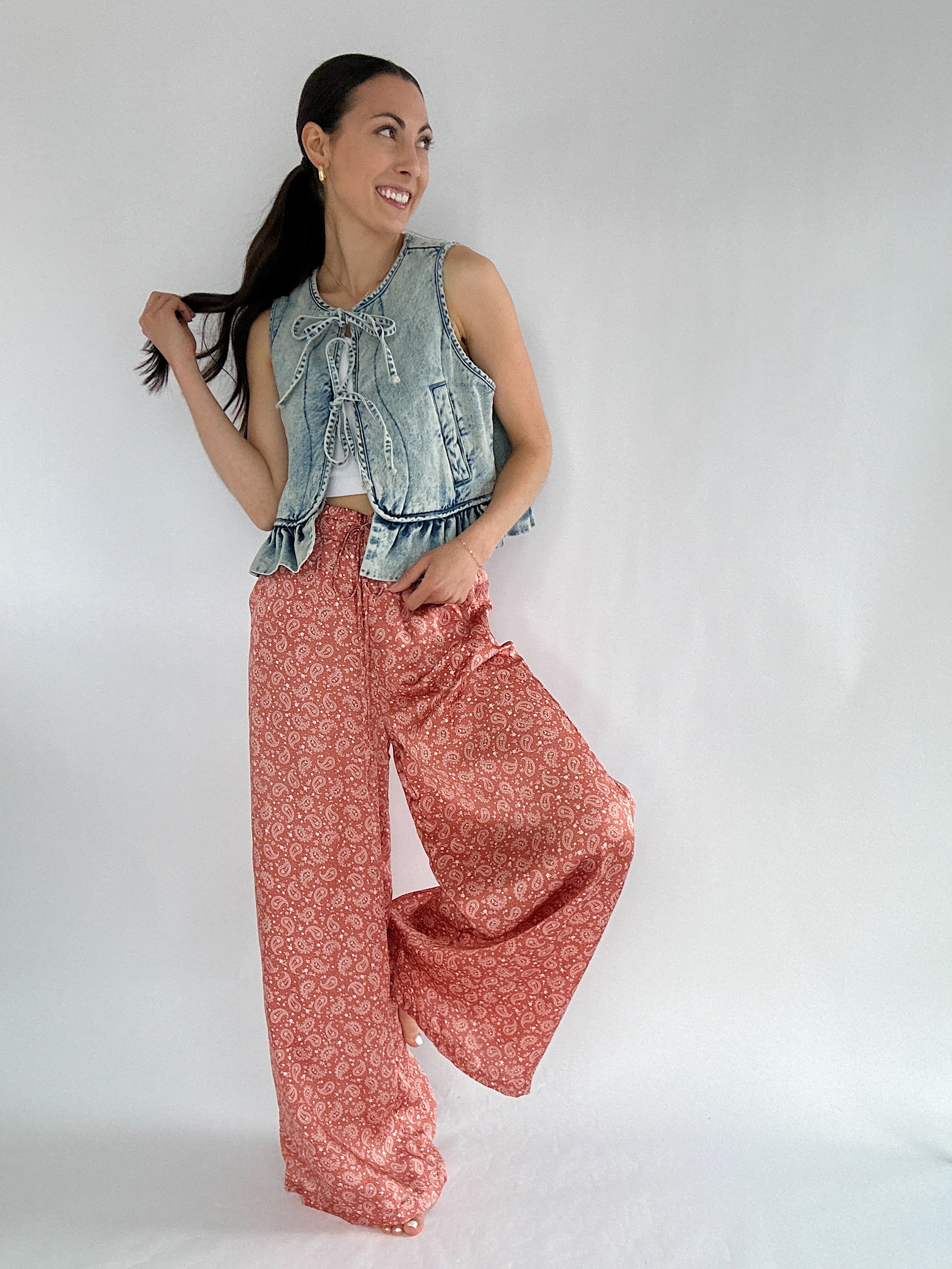 In The Moment Paisley Pants With Denim Vest