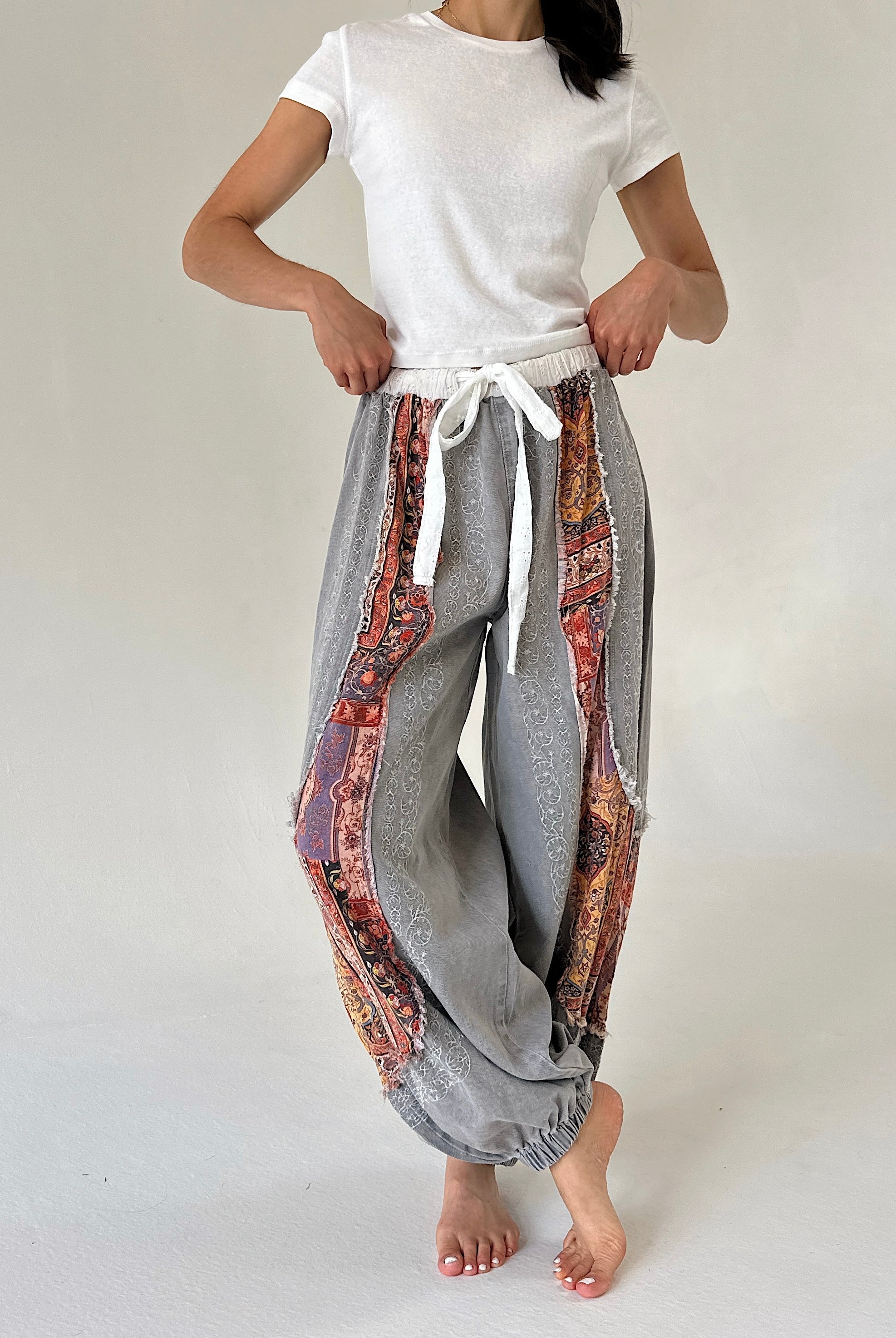 charcoal joggers with floral panels