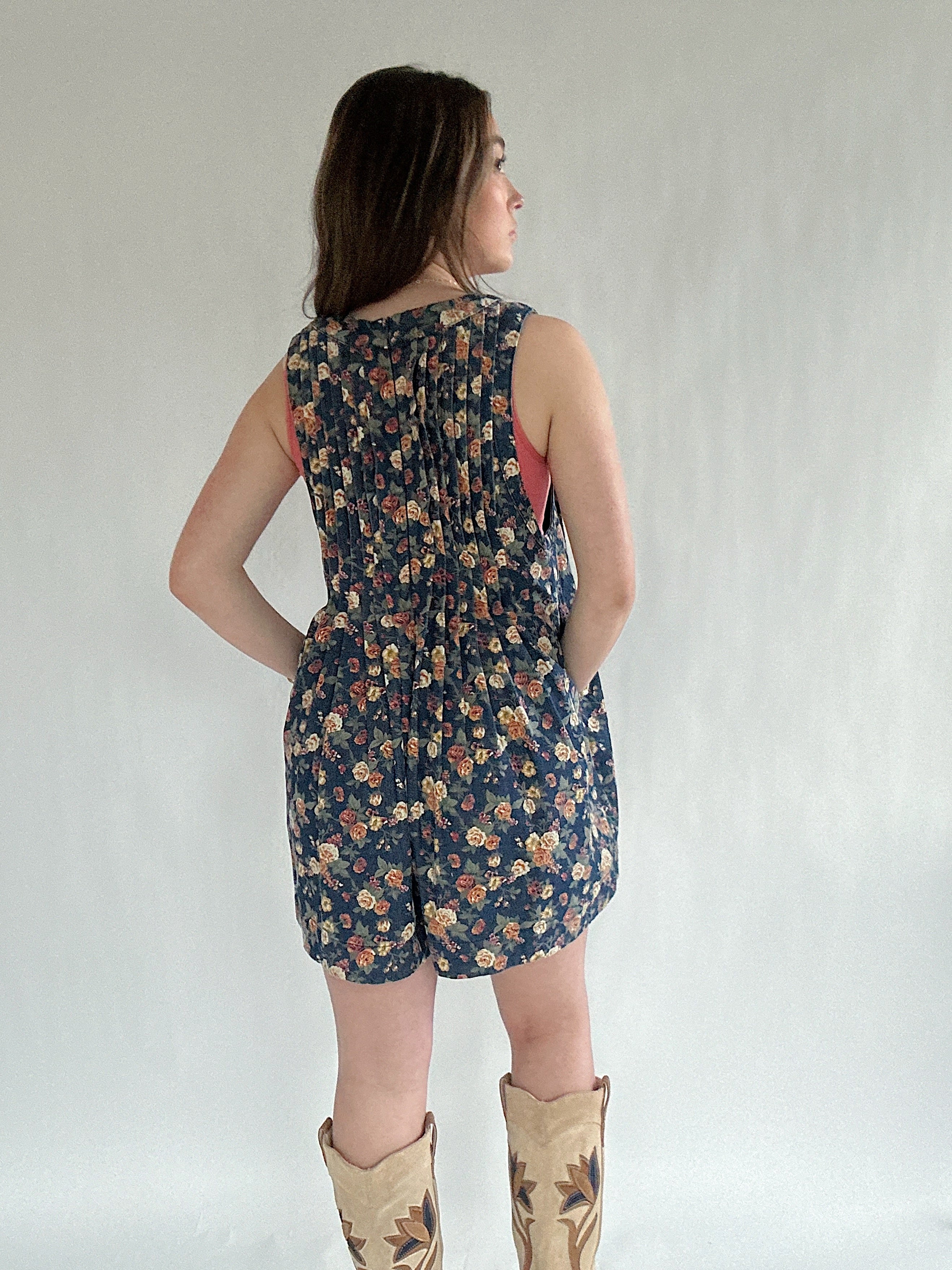 Langley Denim Romper Floral Back