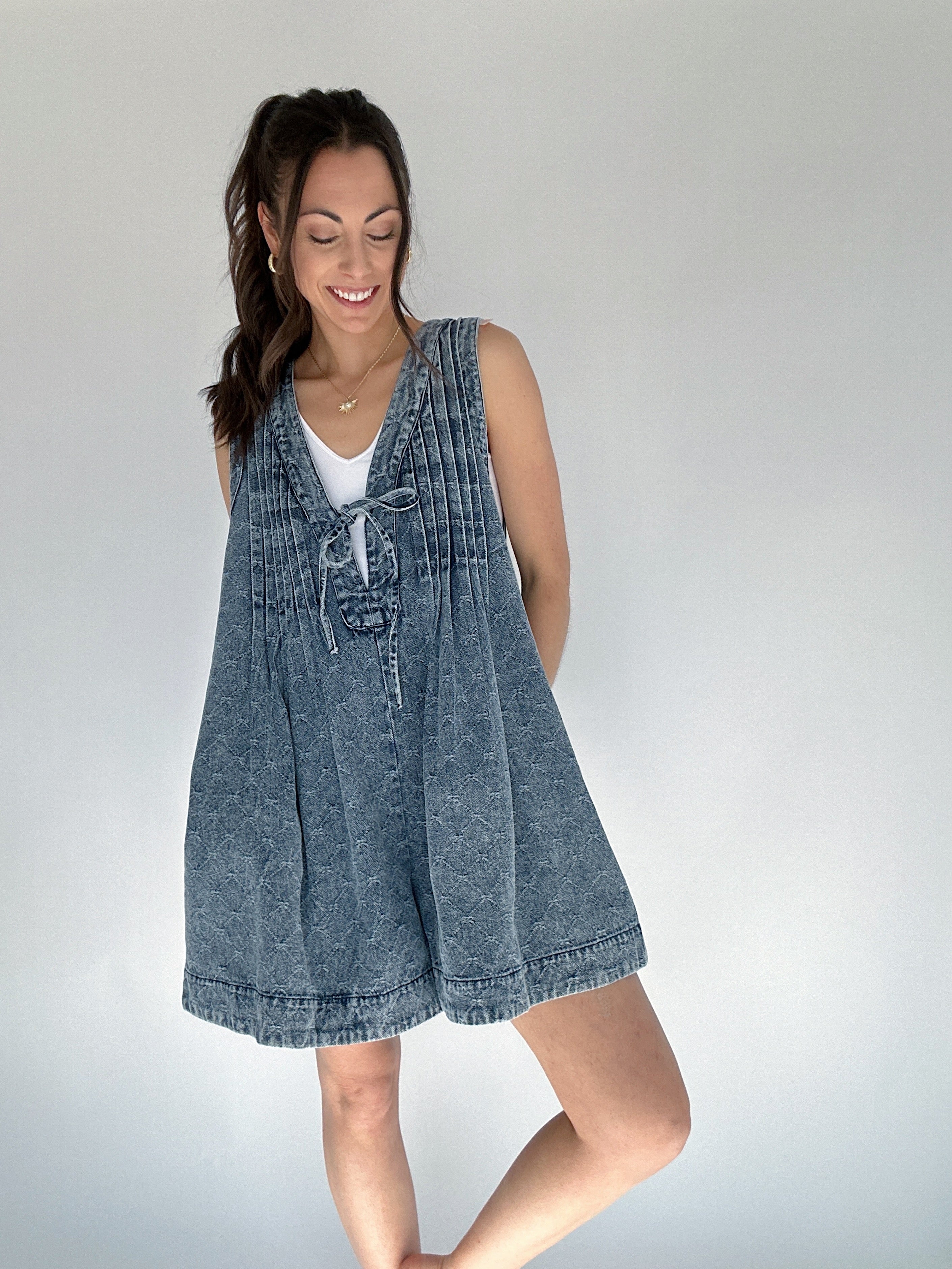 Langley Denim Romper Front Pockets