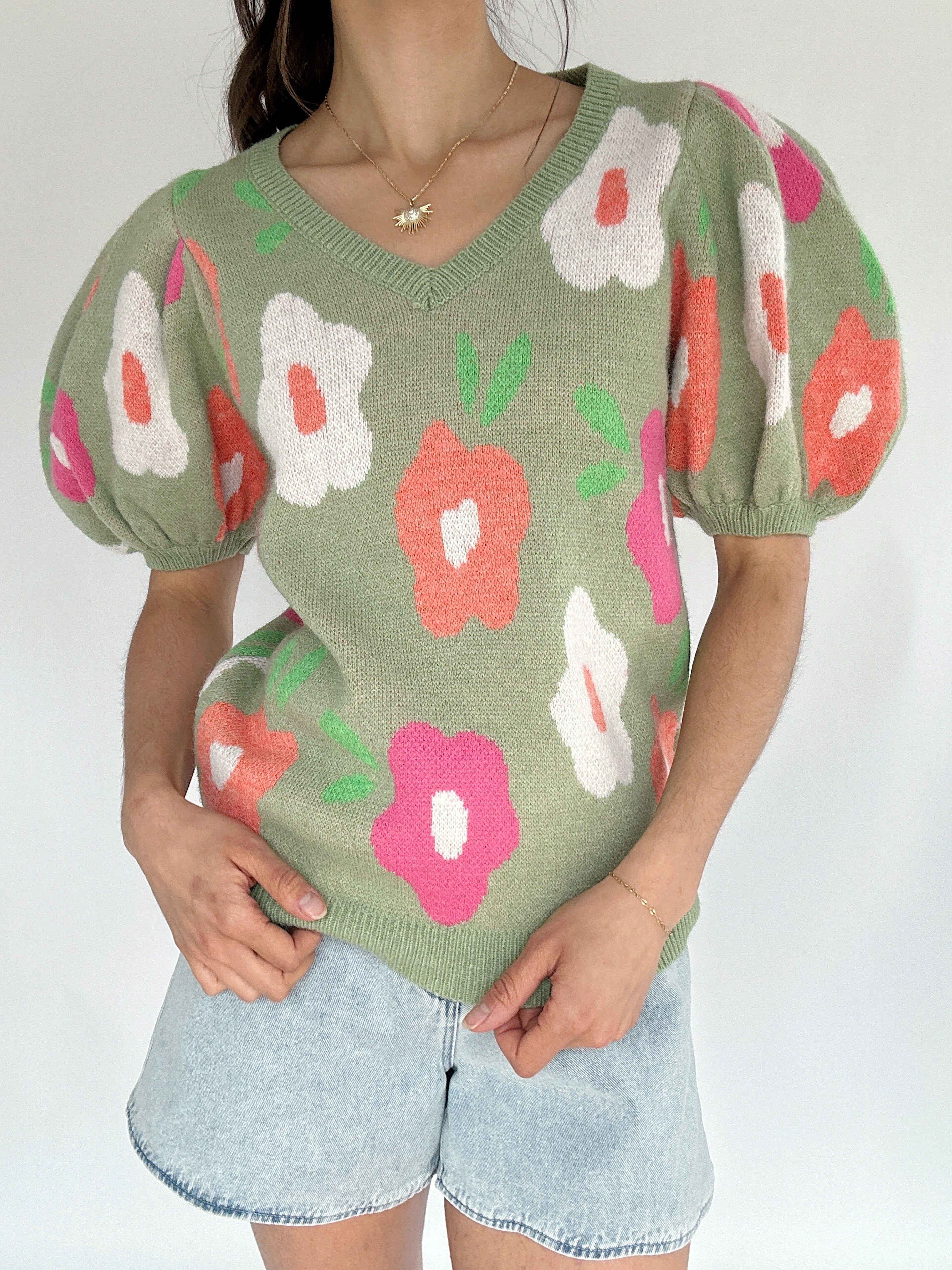 Lanie Floral Sweater Green