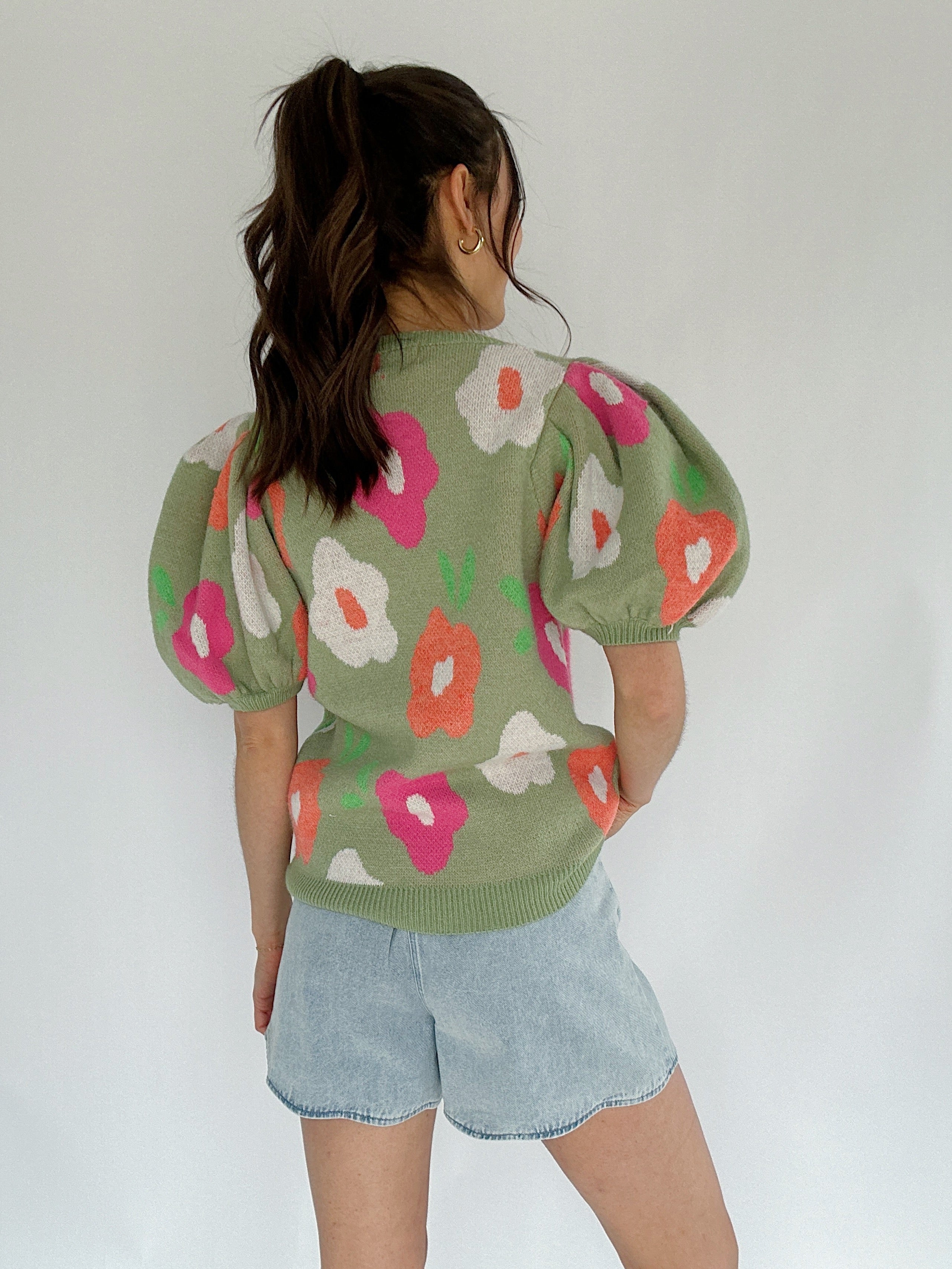 Lanie Floral Sweater Green Back