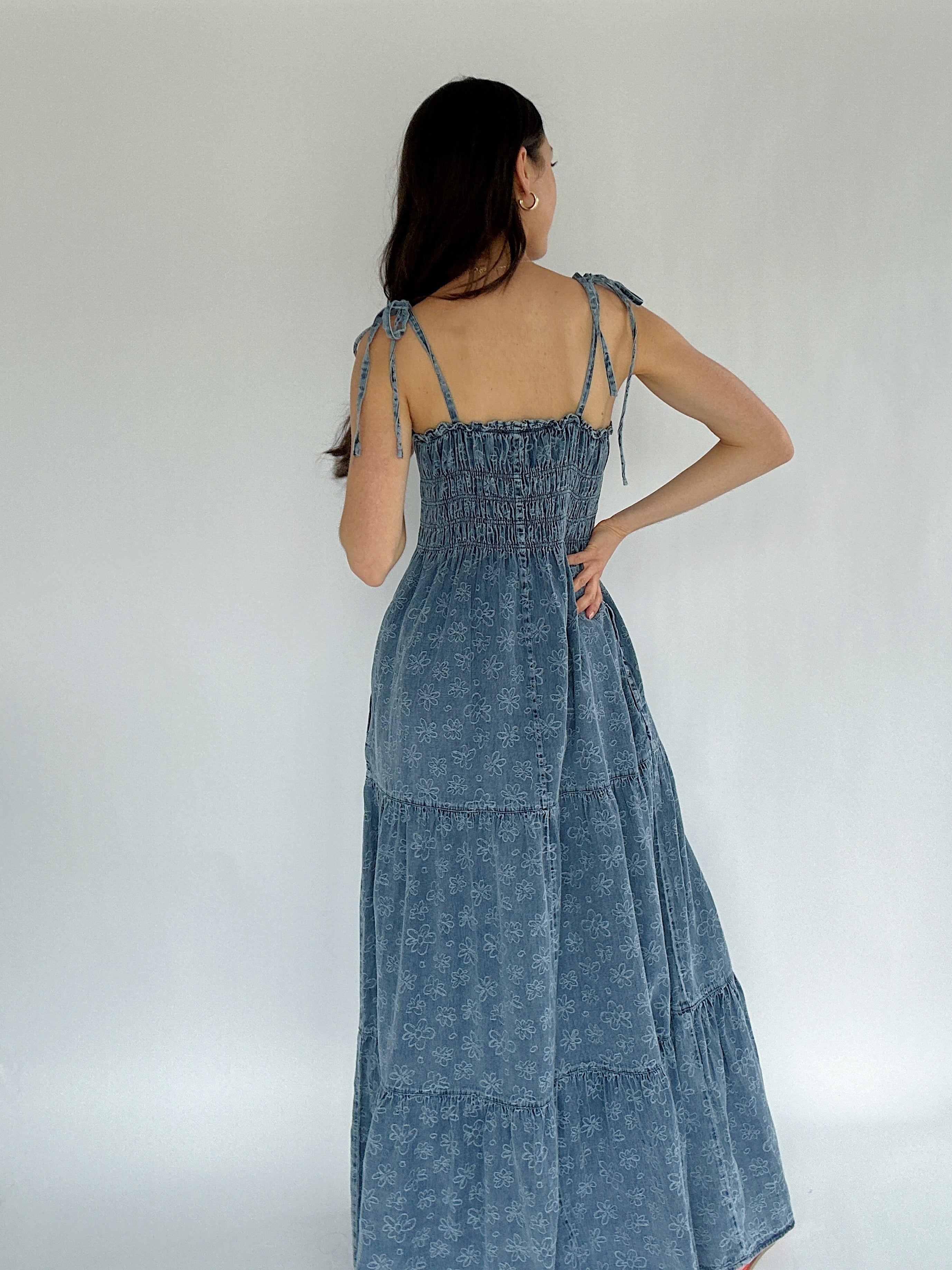 Lennox Denim Maxi Dress Back