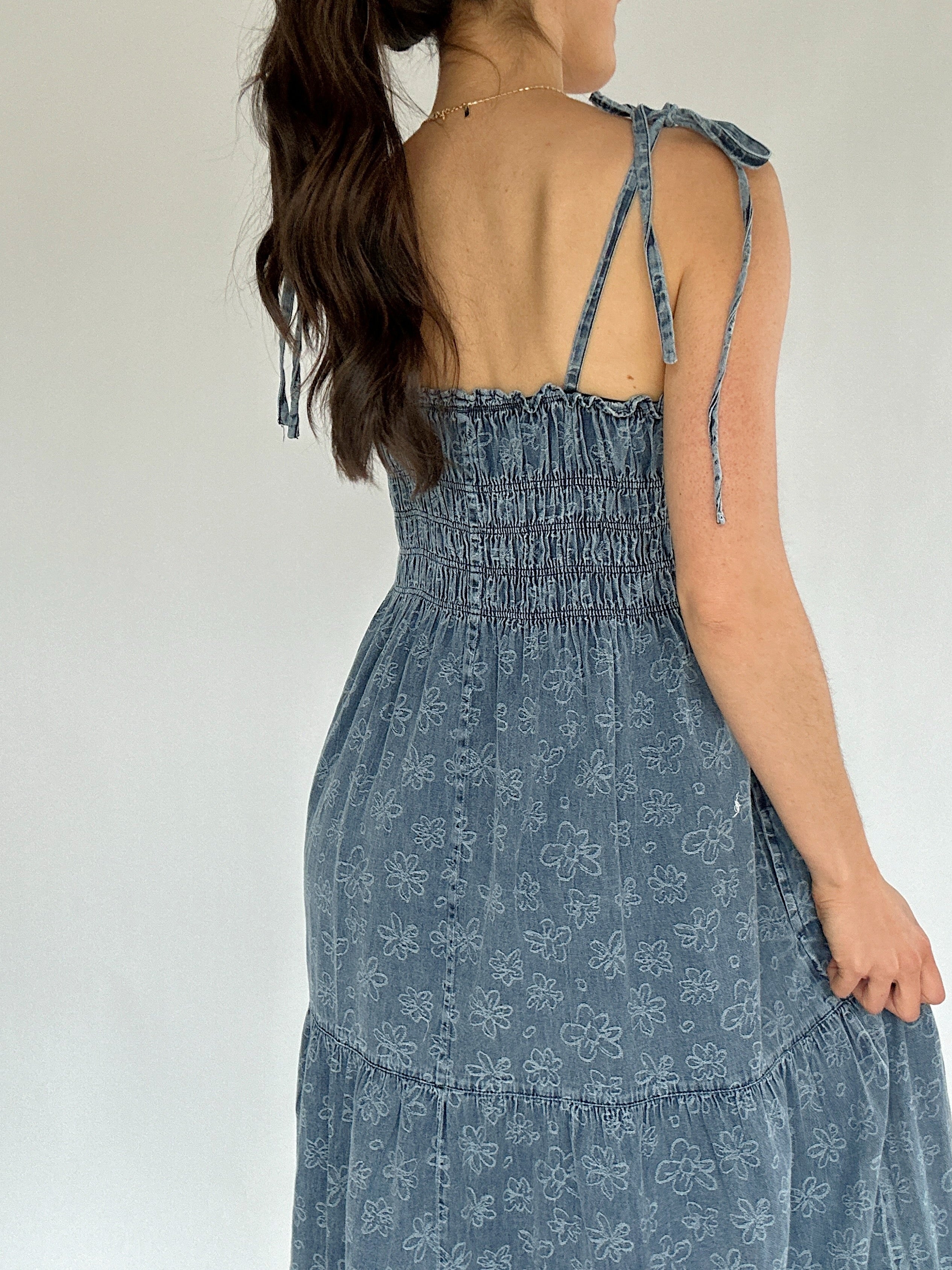 Lennox Denim Maxi Dress Back Top