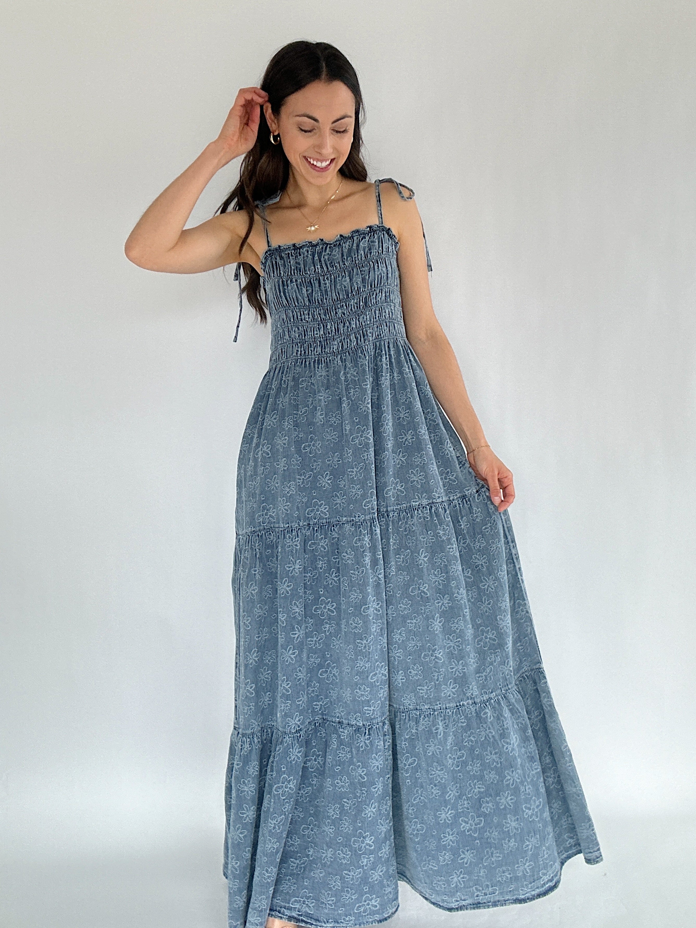 Lennox Denim Maxi Dress Front