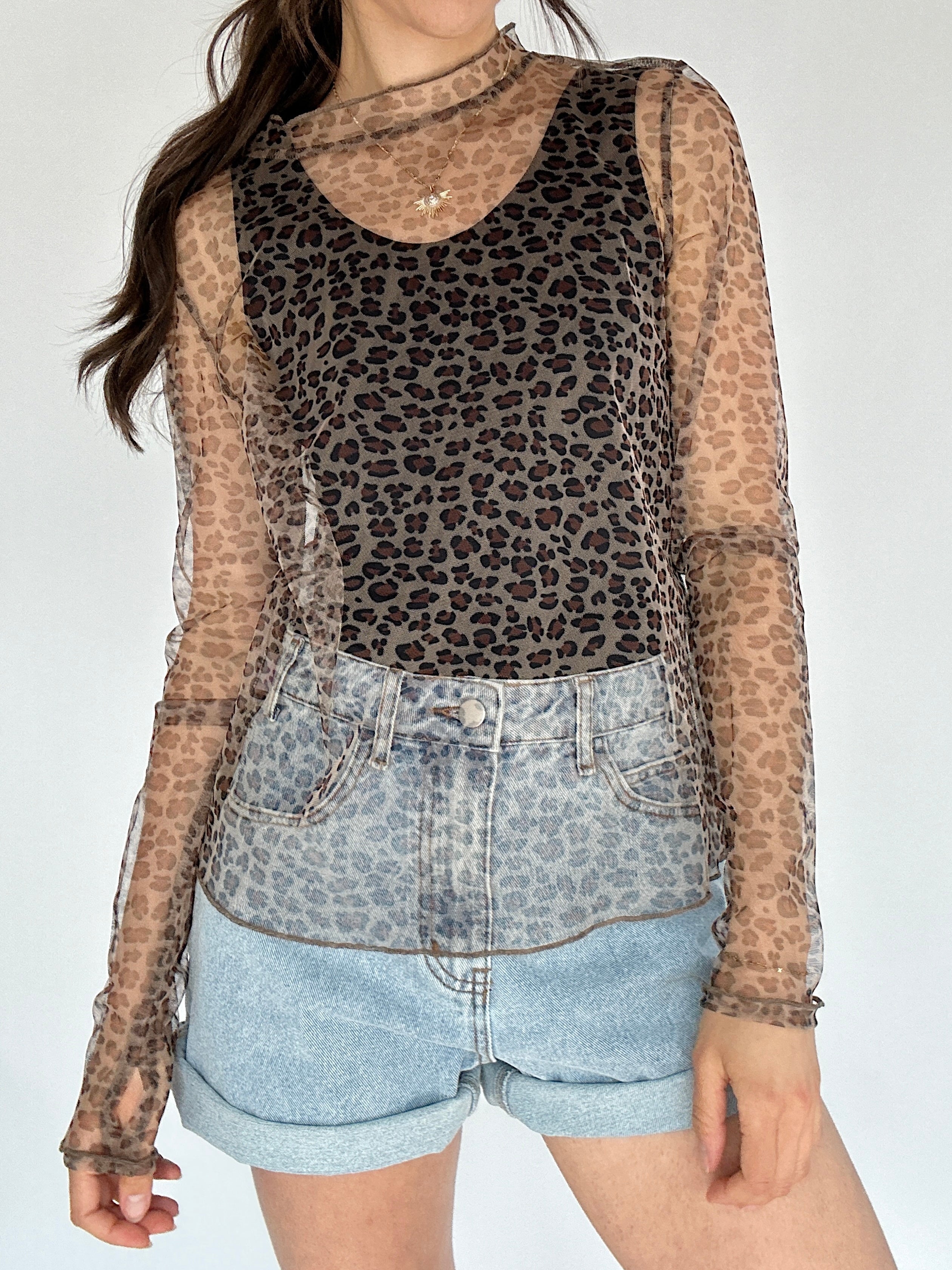 Leopard Mesh Long Sleeve Top Front