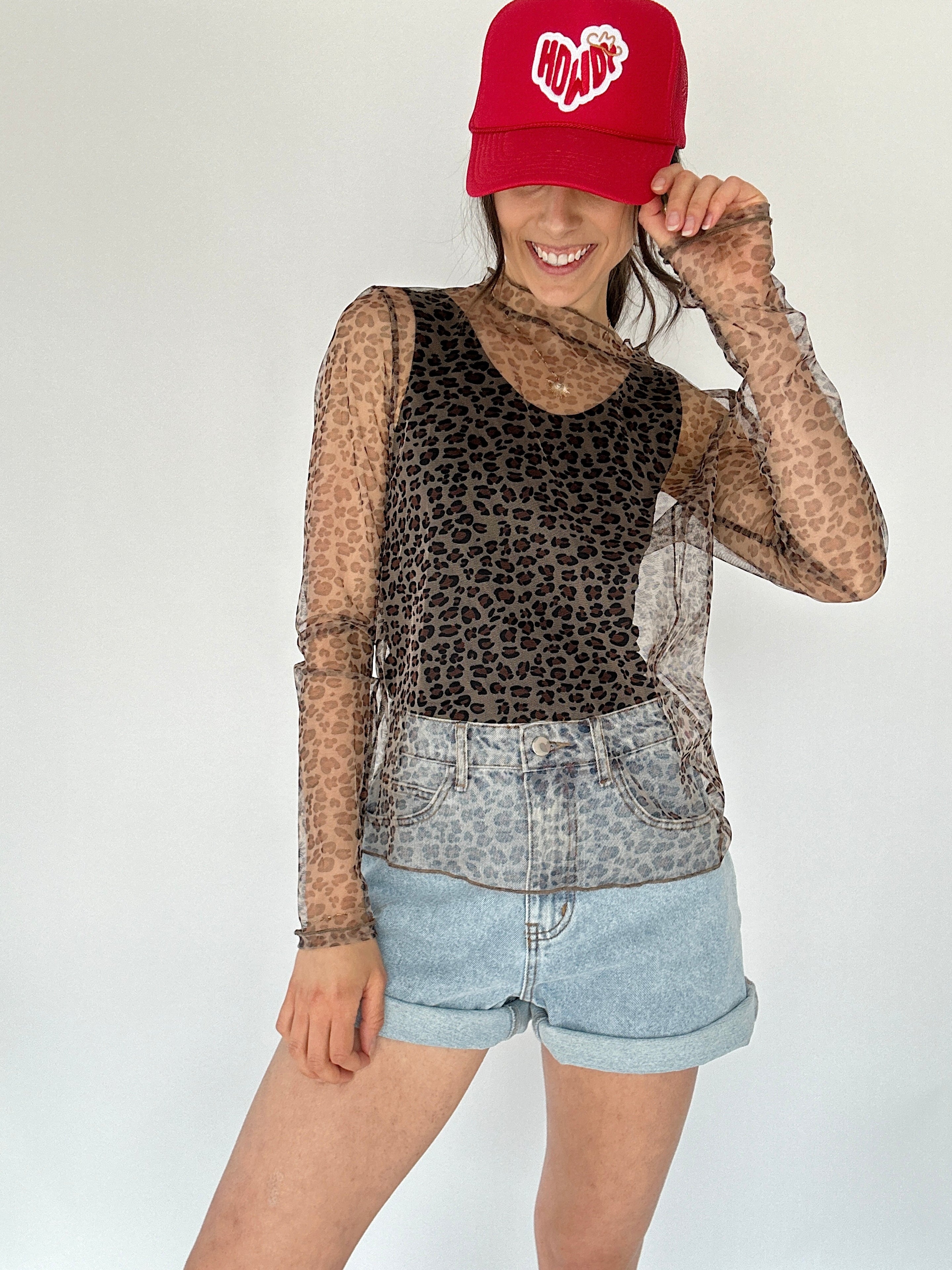 Leopard Mesh Long Sleeve Top Front