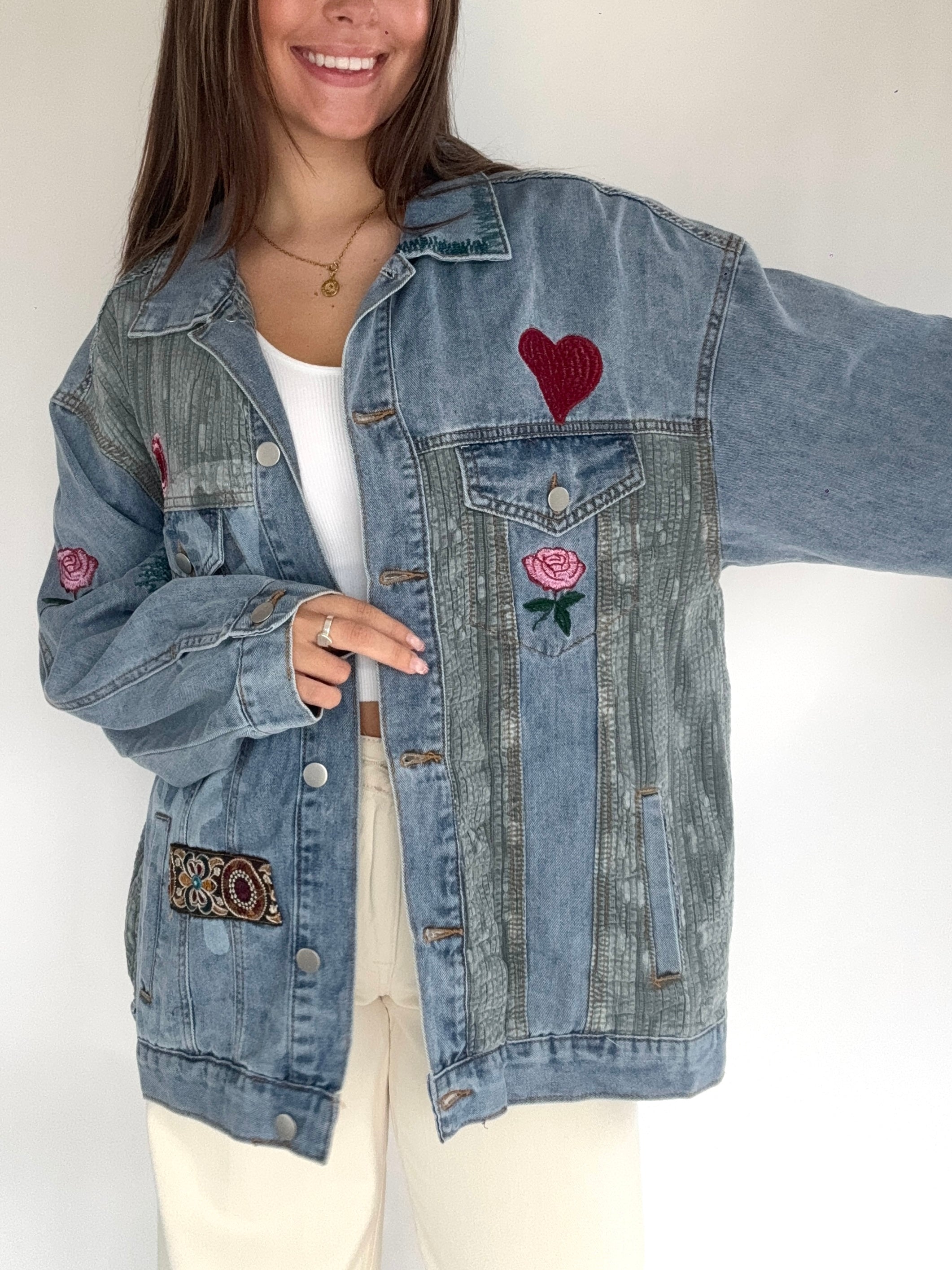 Memorized Embroidered Denim Jacket Front Detail