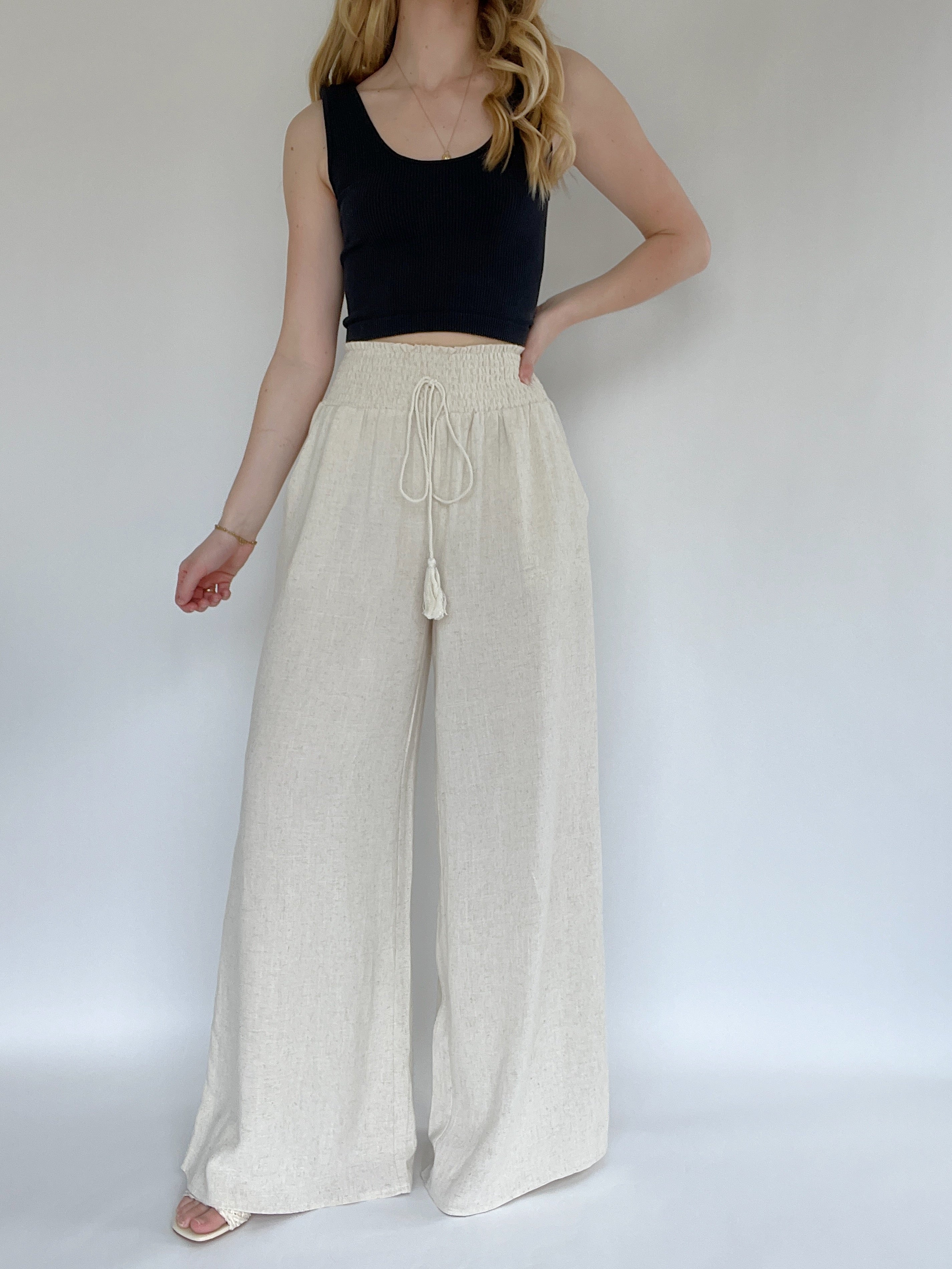 Mendi Linen Pants Oatmeal Front