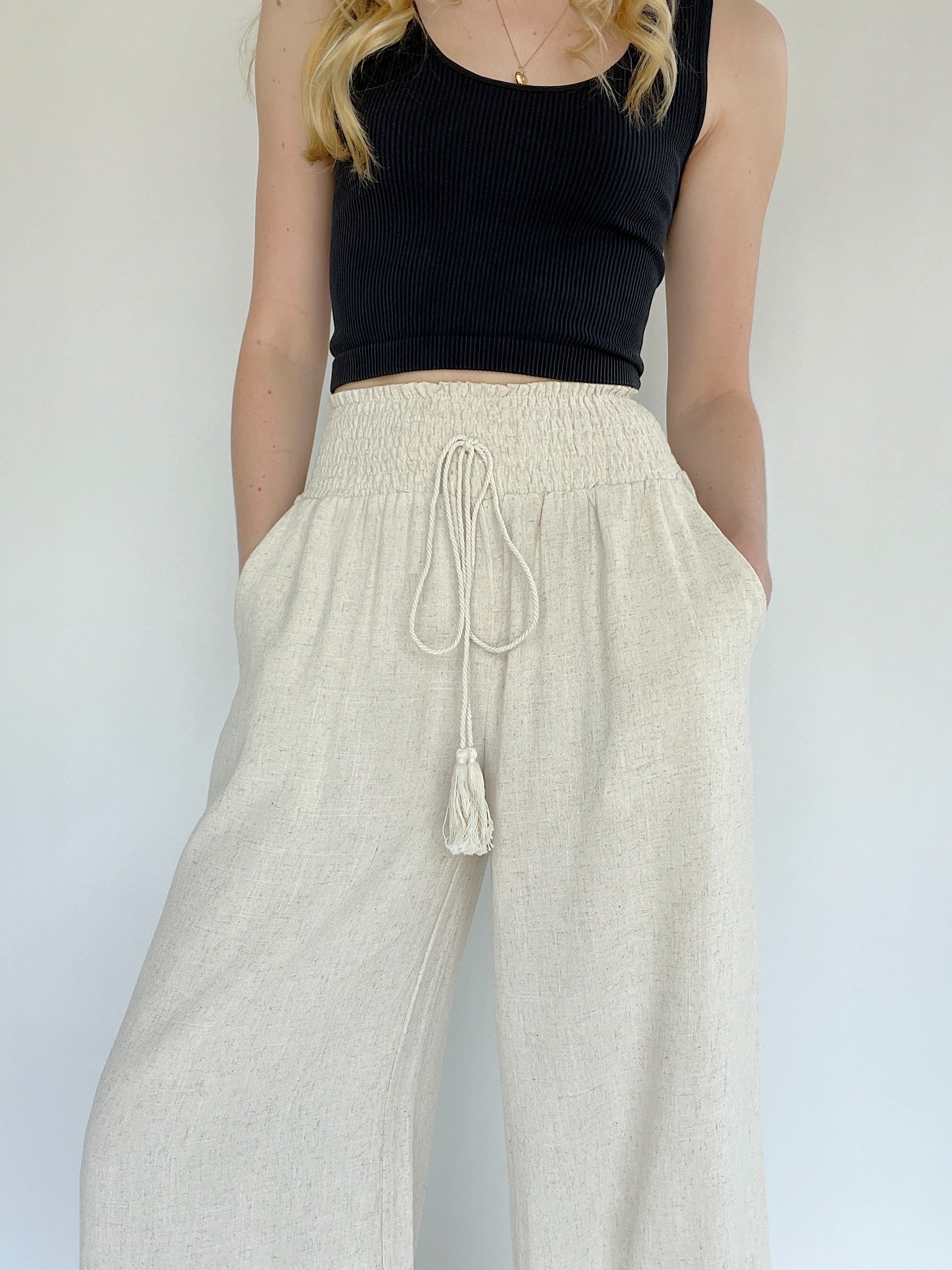 Mendi Linen Pants Oatmeal Waist