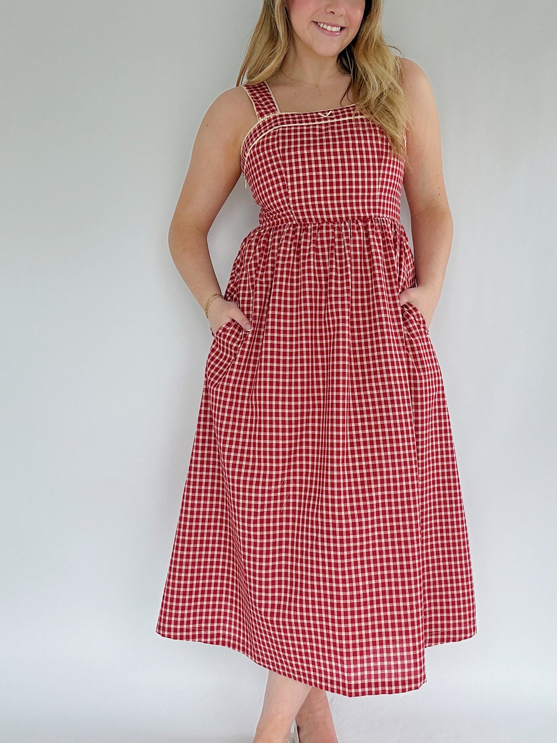 Miley Gingham Midi Dress Pockets