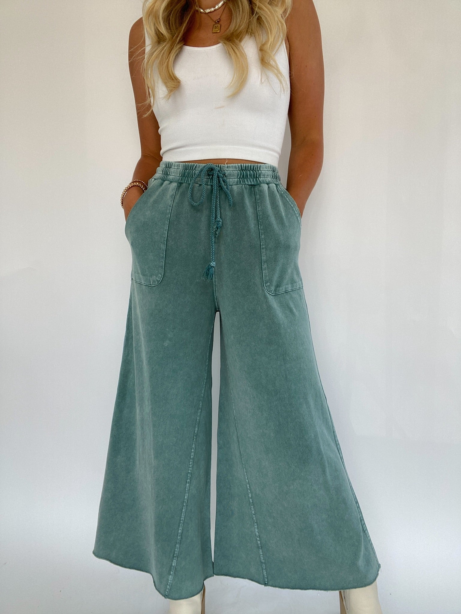 On The Road Again Pants Teal Green