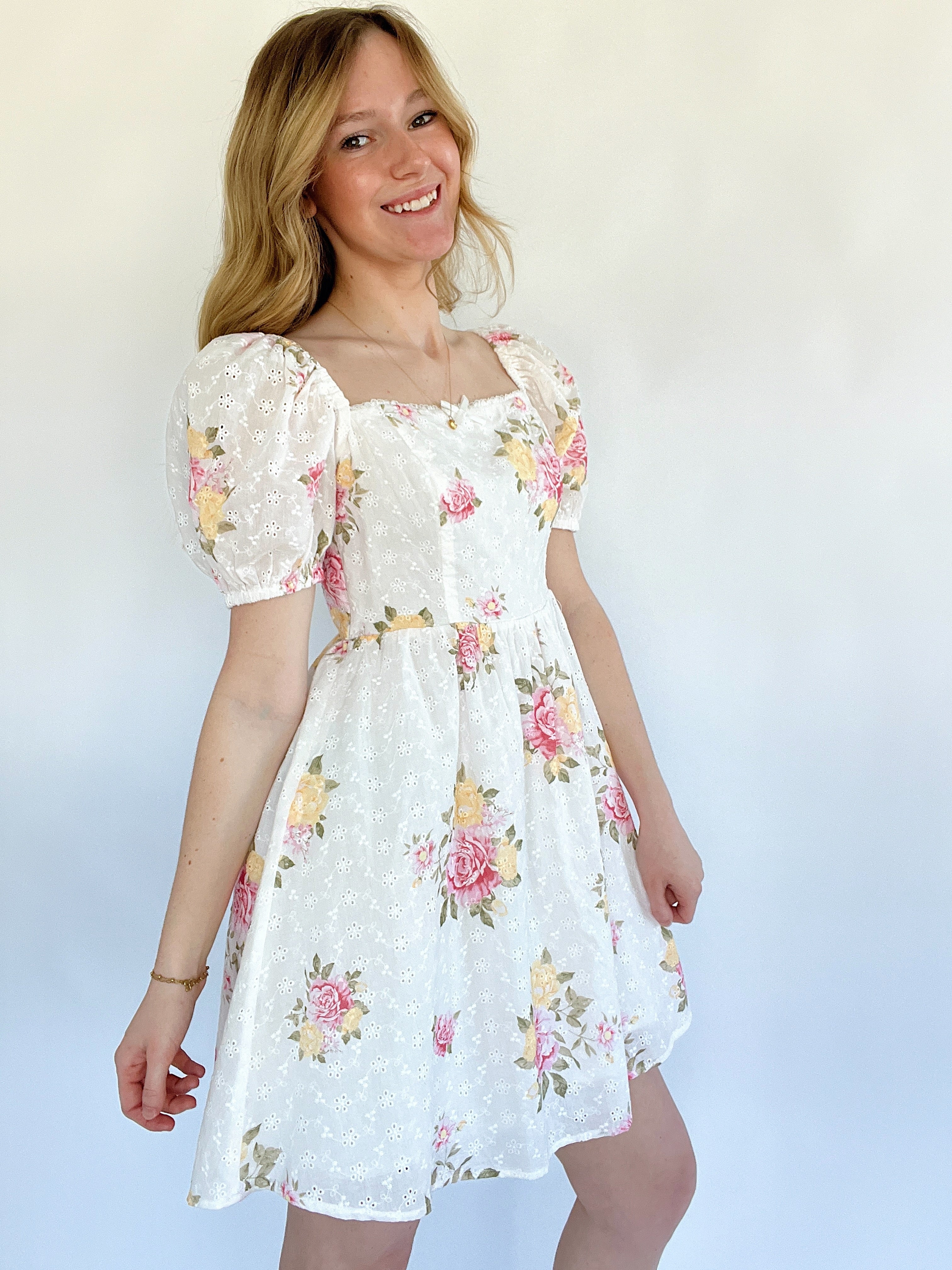 Porter Floral Eyelet Mini Dress Angle