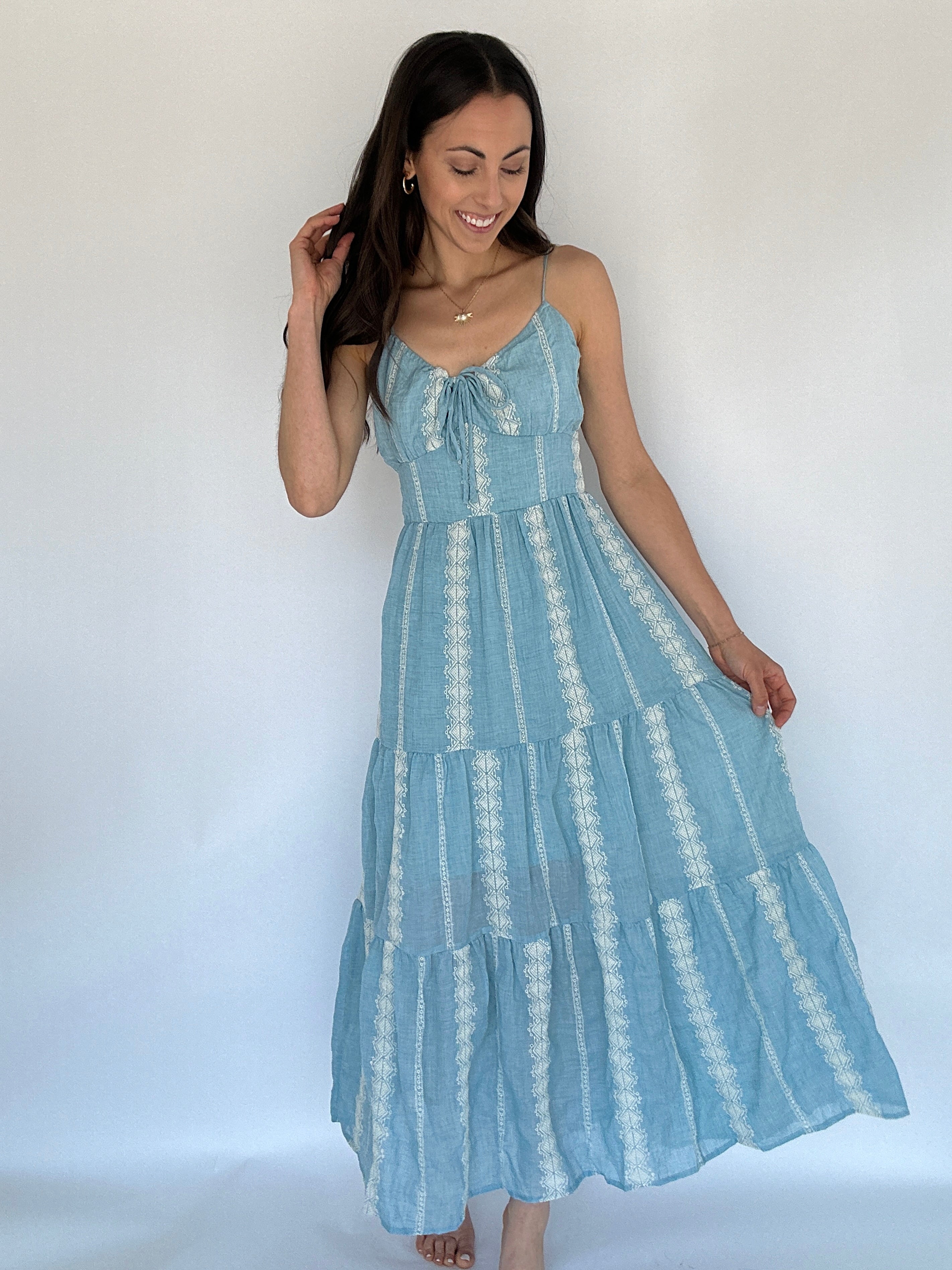 Shayla Embroidered Maxi Dress Front