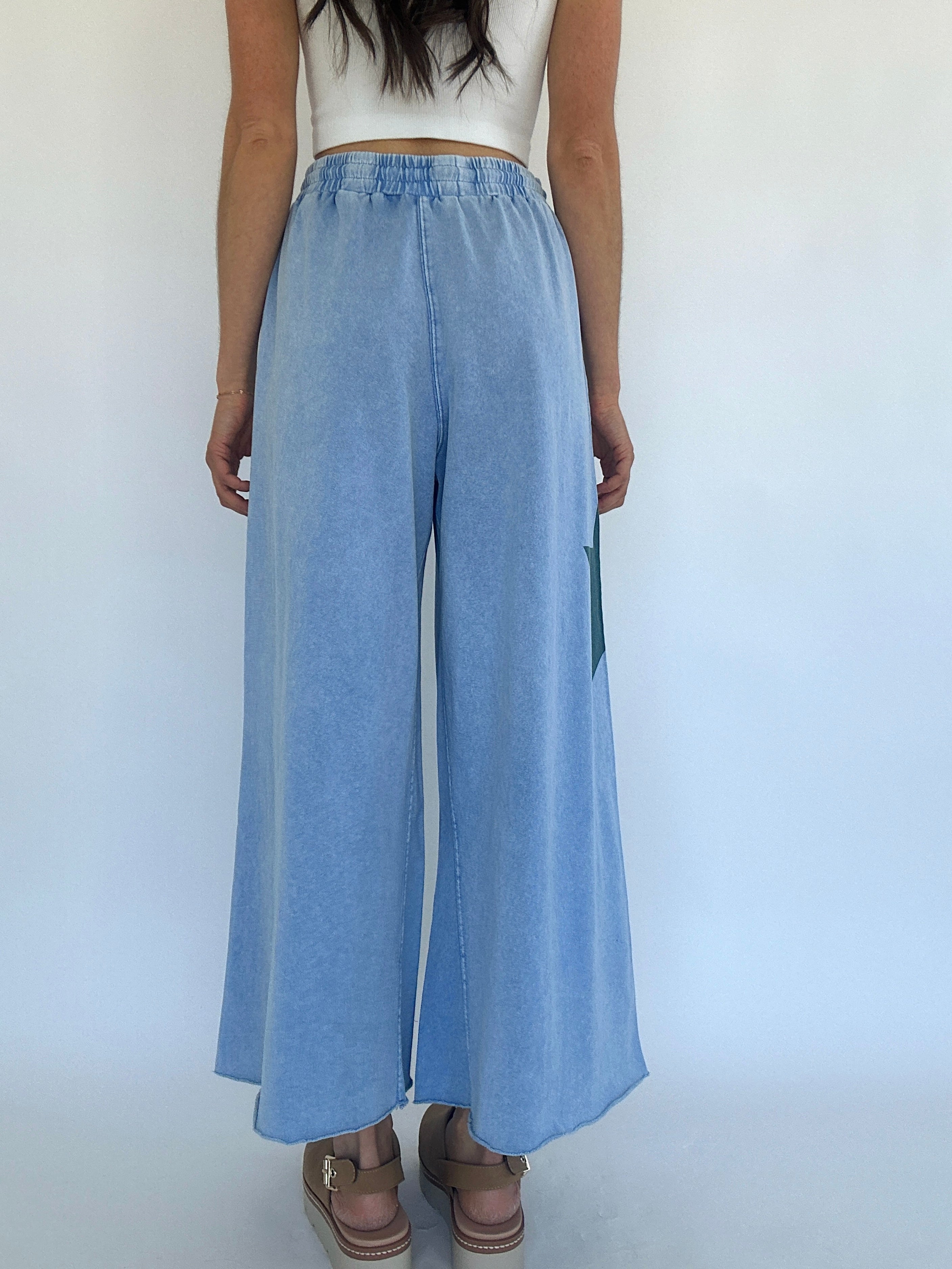 Starred Wide Leg Pants Blue Back