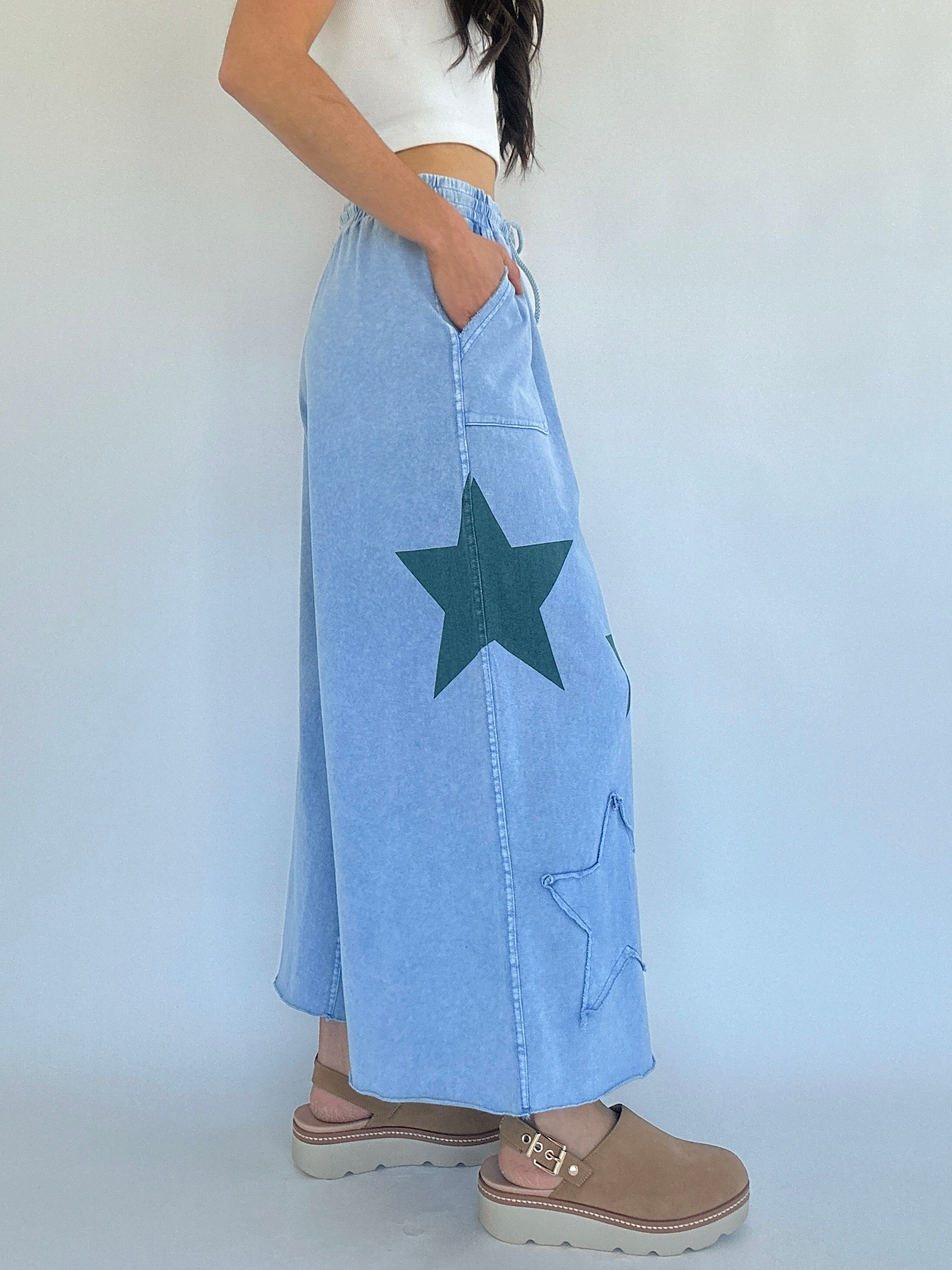 Starred Wide Leg Pants Blue Side