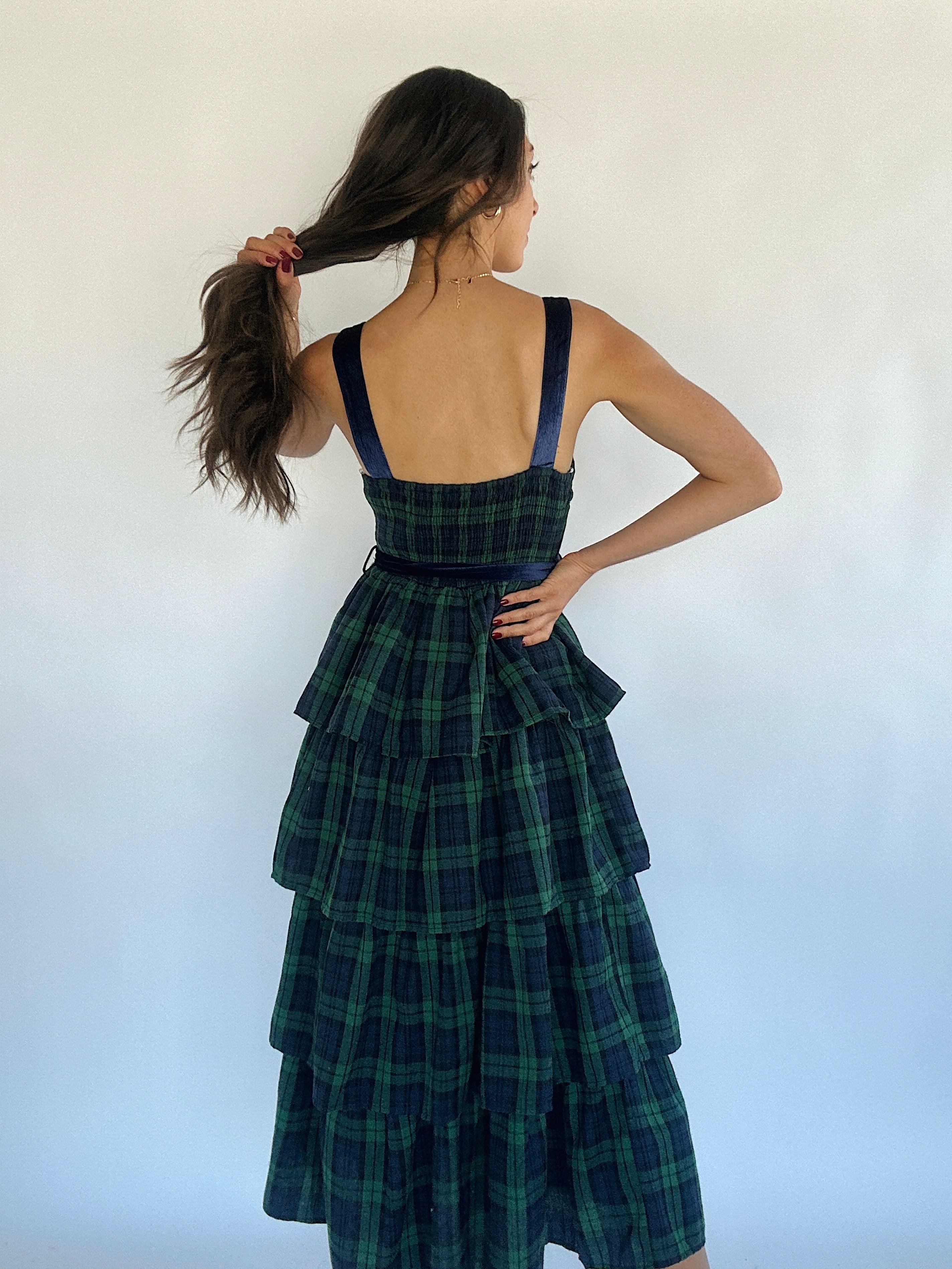 Still The One Plaid Maxi Dress Back