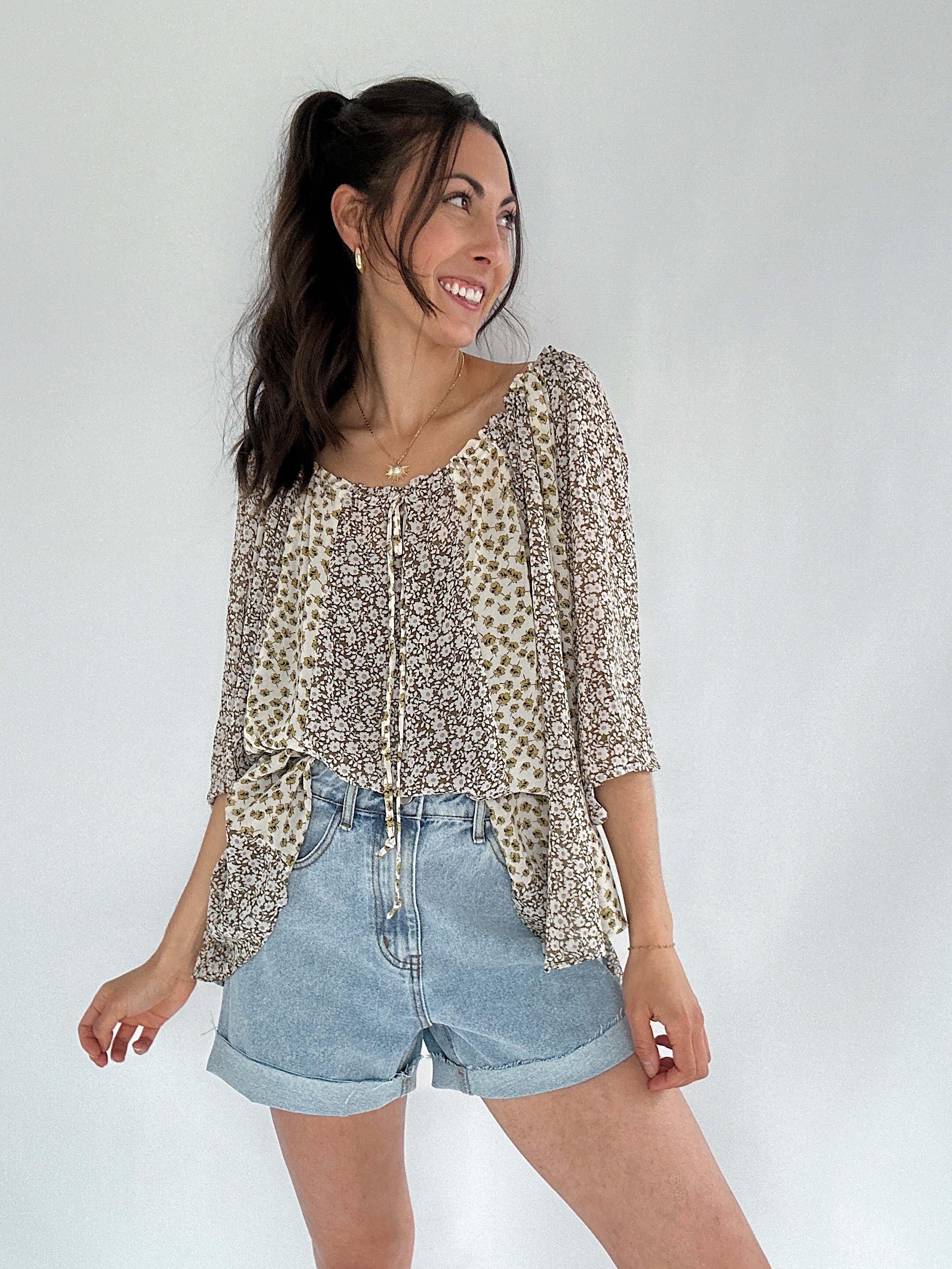 Sylvie Mixed Floral Top Tucked