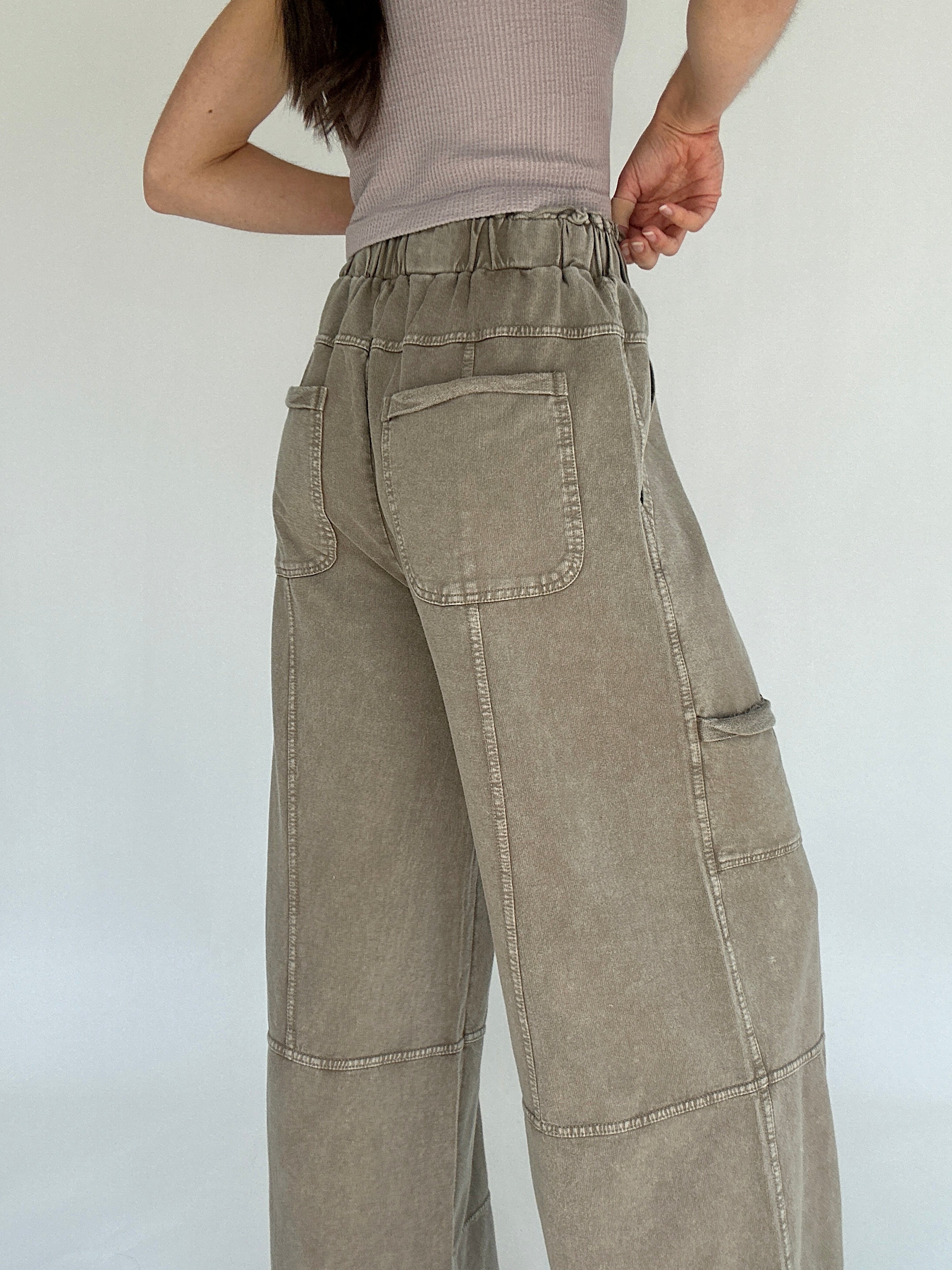 Take The Trip Wide Leg Pants Mocha Back Pockets