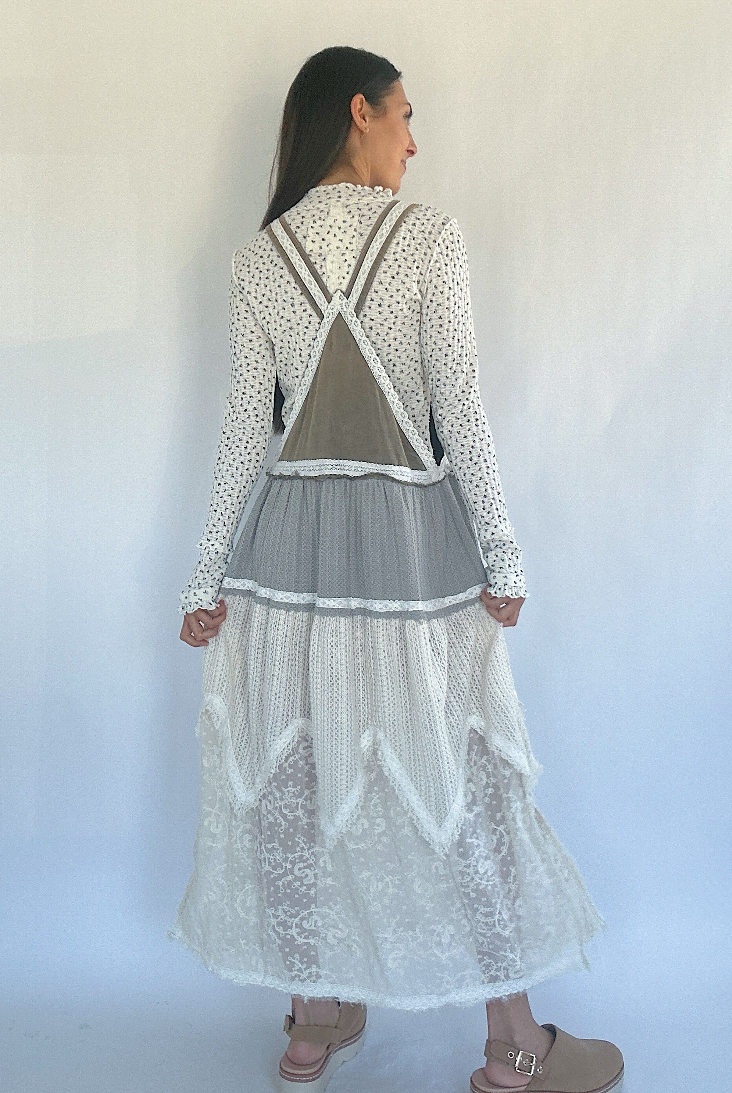 Talk It Up Overall Dress Olive Grey Back