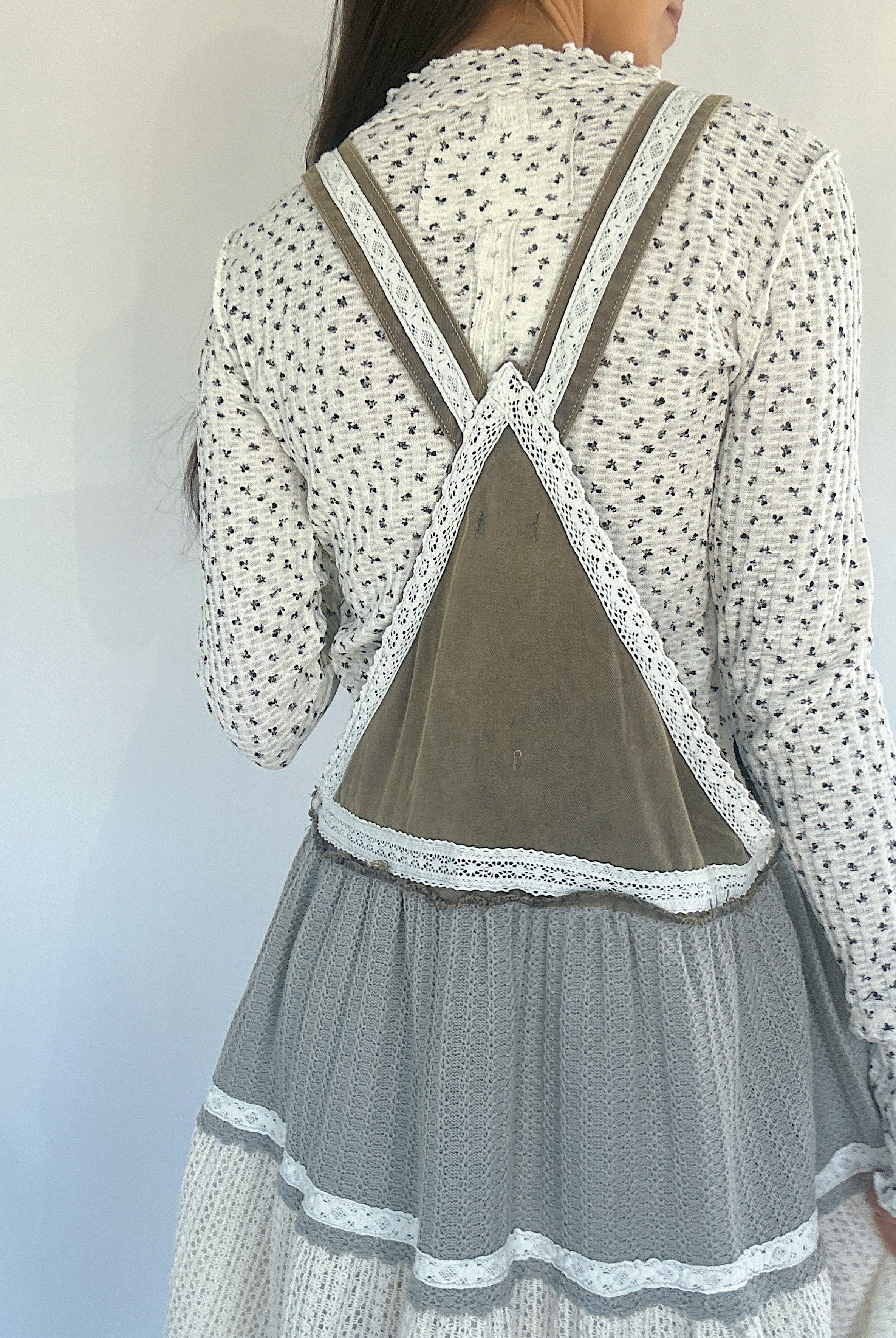 Talk It Up Overall Dress Olive Grey Back Top